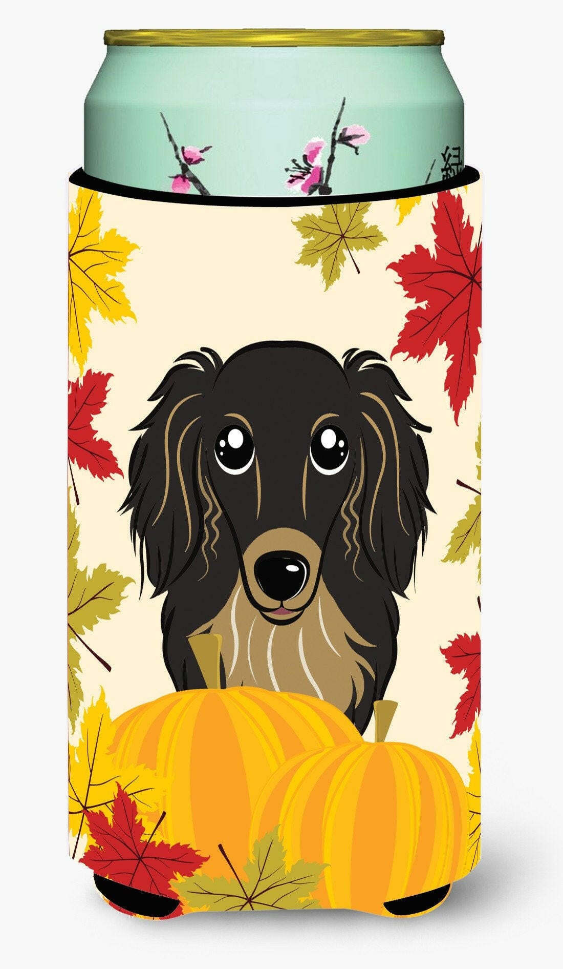 Longhair Black and Tan Dachshund Thanksgiving Tall Boy Beverage Insulator  Hugger BB2019TBC by Caroline&#39;s Treasures