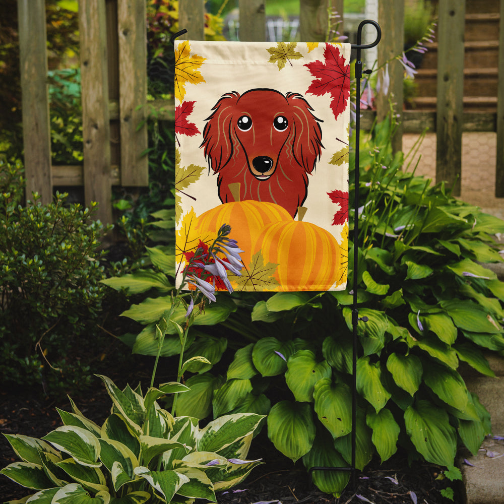 Longhair Red Dachshund Thanksgiving Flag Garden Size BB2020GF.