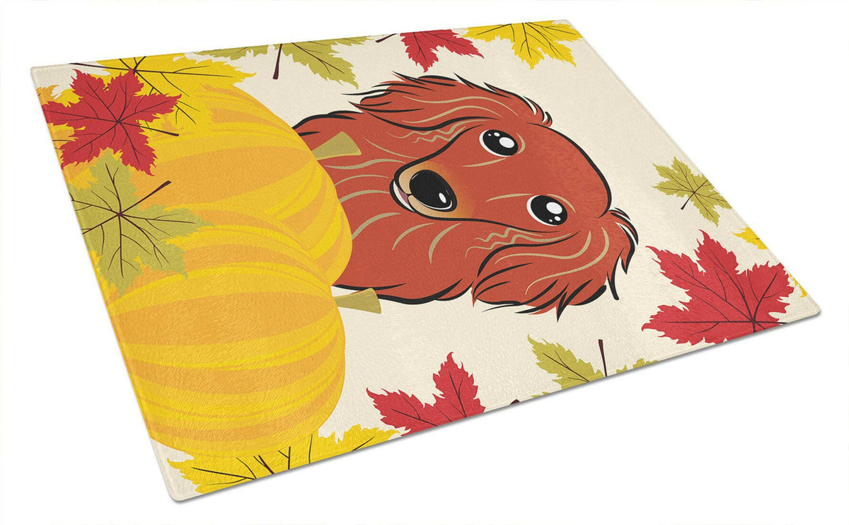 Longhair Red Dachshund Thanksgiving Glass Cutting Board Large BB2020LCB by Caroline&#39;s Treasures