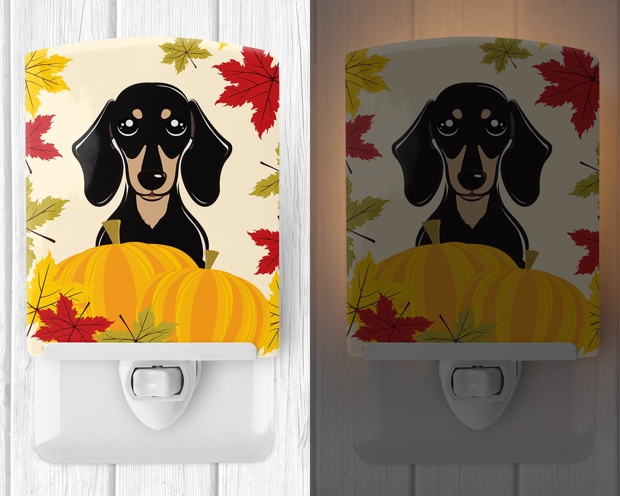 Smooth Black and Tan Dachshund Thanksgiving Ceramic Night Light BB2021CNL - the-store.com