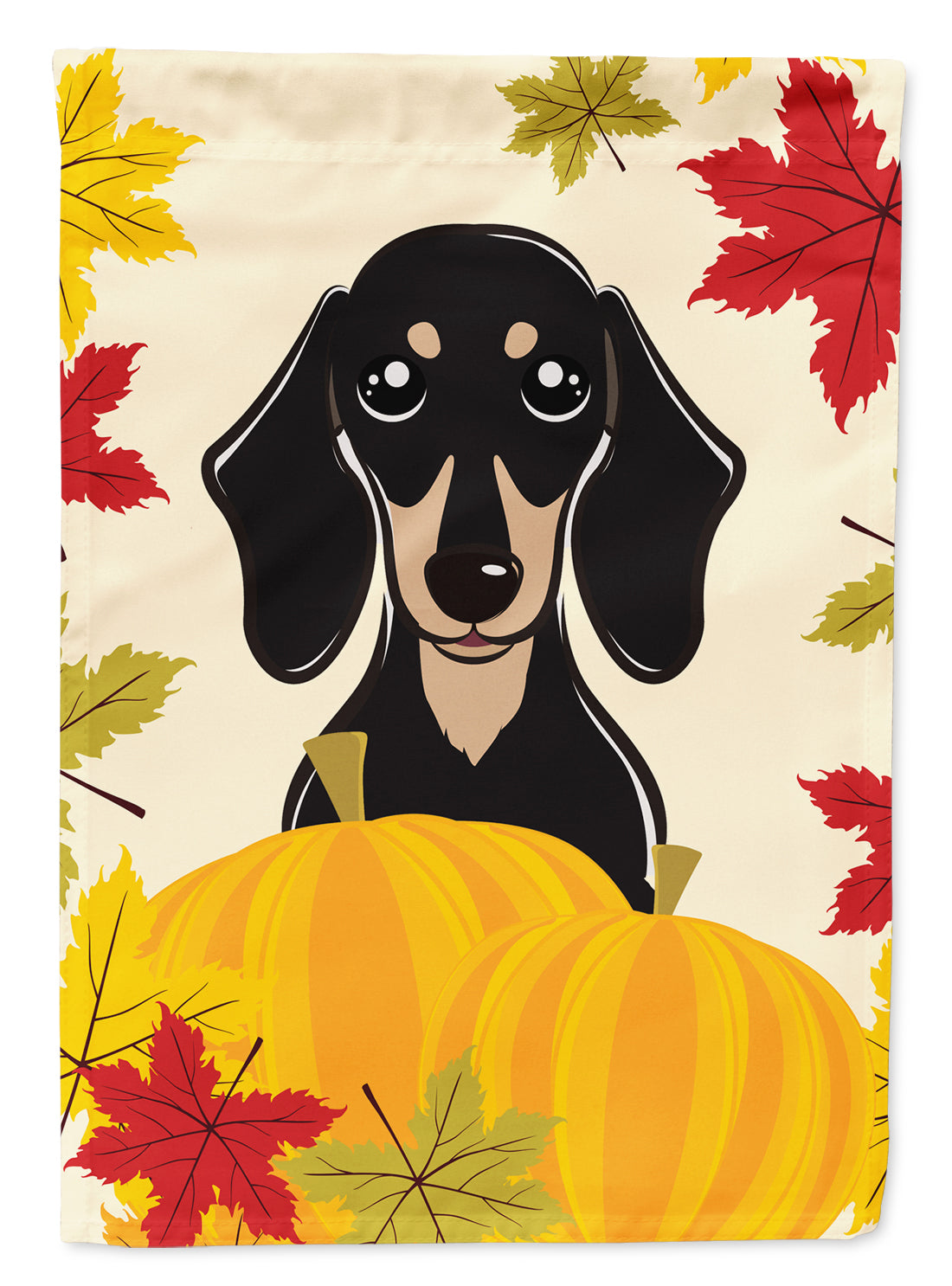 Smooth Black and Tan Dachshund Thanksgiving Flag Garden Size BB2021GF.