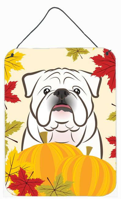 White English Bulldog  Thanksgiving Wall or Door Hanging Prints BB2026DS1216 by Caroline's Treasures