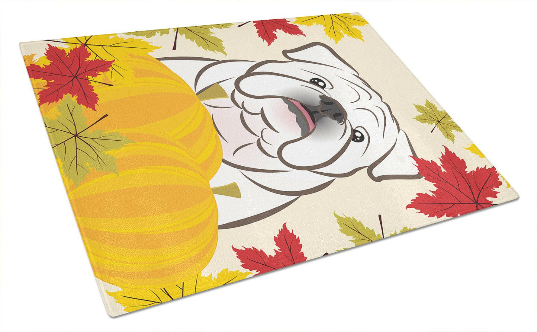 White English Bulldog  Thanksgiving Glass Cutting Board Large BB2026LCB by Caroline's Treasures