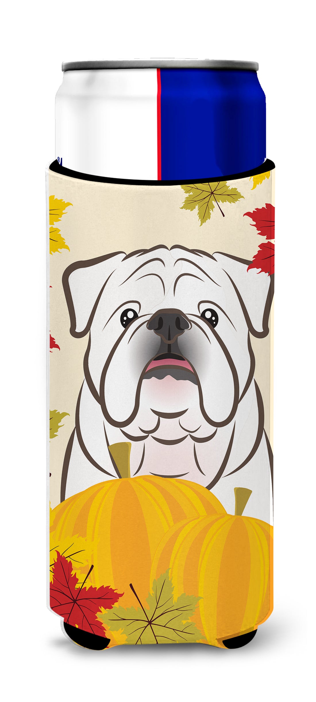 White English Bulldog  Thanksgiving  Ultra Beverage Insulator for slim cans BB2026MUK  the-store.com.