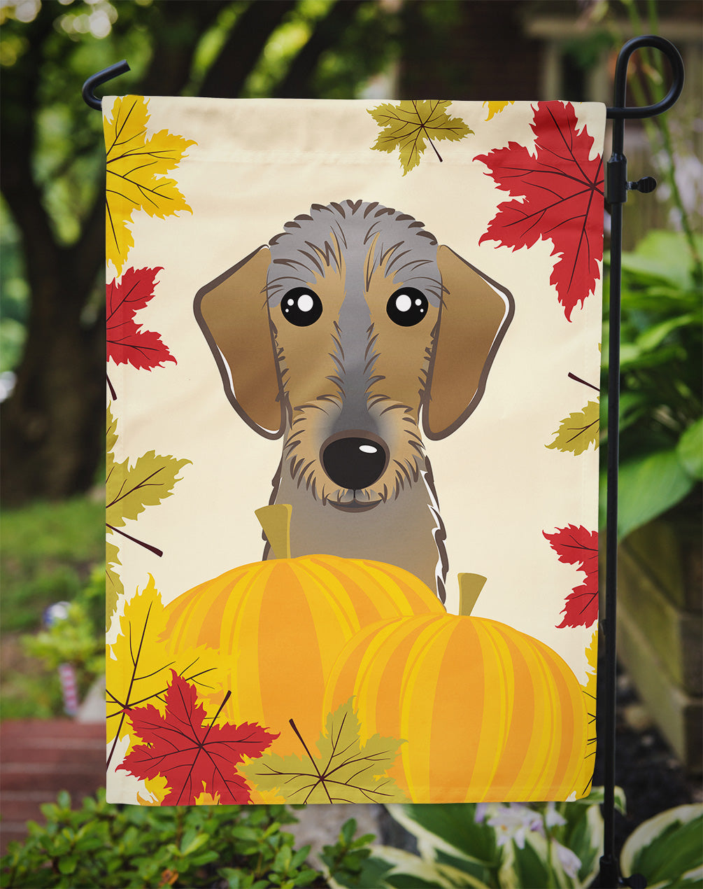 Wirehaired Dachshund Thanksgiving Flag Garden Size BB2039GF.