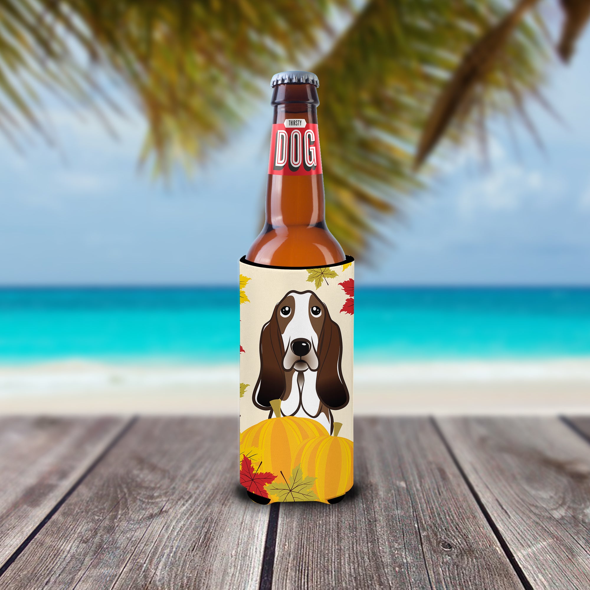 Basset Hound Thanksgiving  Ultra Beverage Insulator for slim cans BB2049MUK  the-store.com.