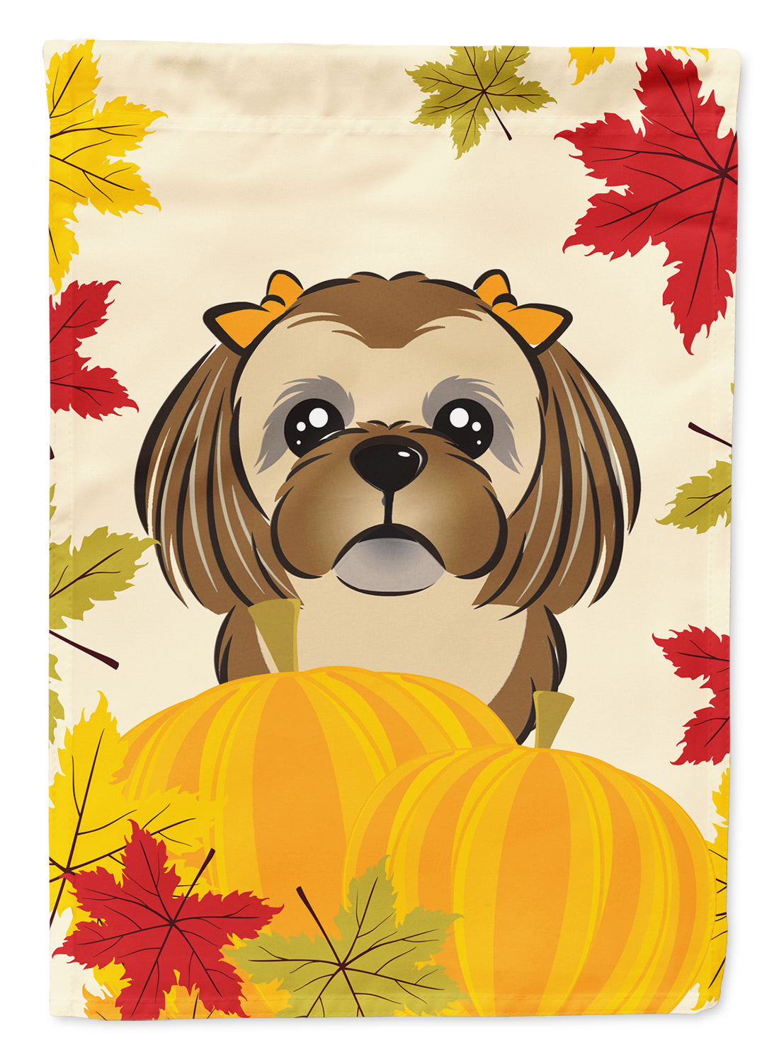 Chocolate Brown Shih Tzu Thanksgiving Flag Garden Size BB2055GF.