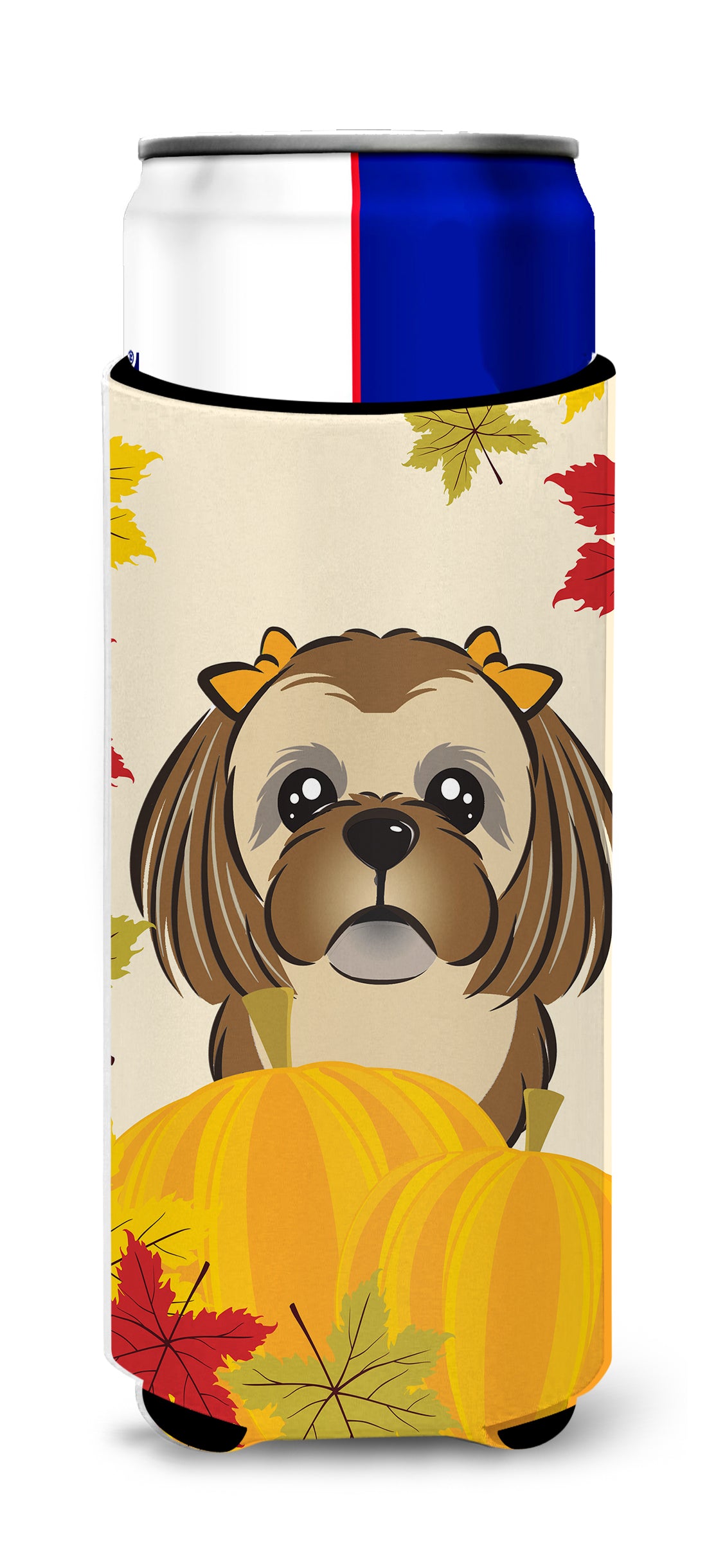 Chocolate Brown Shih Tzu Thanksgiving  Ultra Beverage Insulator for slim cans BB2055MUK  the-store.com.