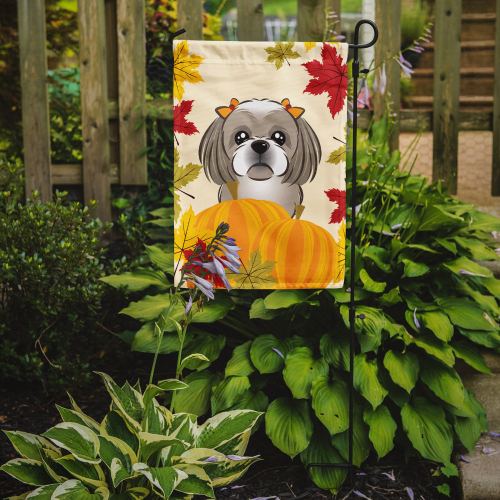 Gray Silver Shih Tzu Thanksgiving Flag Garden Size BB2056GF.