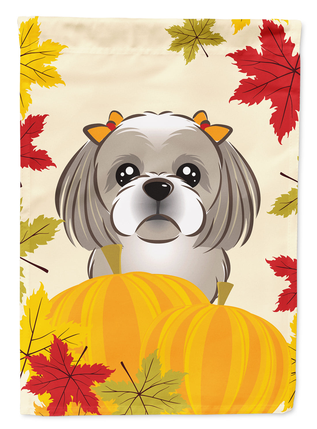 Gray Silver Shih Tzu Thanksgiving Flag Garden Size BB2056GF.