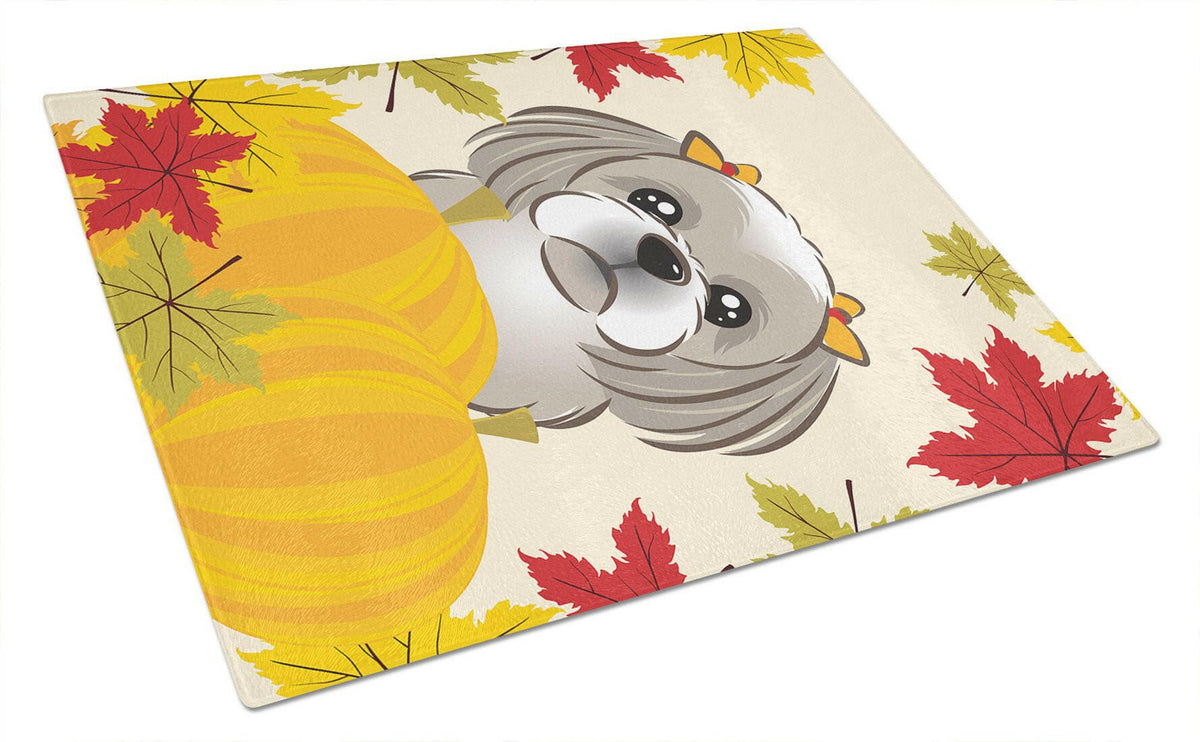 Gray Silver Shih Tzu Thanksgiving Glass Cutting Board Large BB2056LCB by Caroline&#39;s Treasures