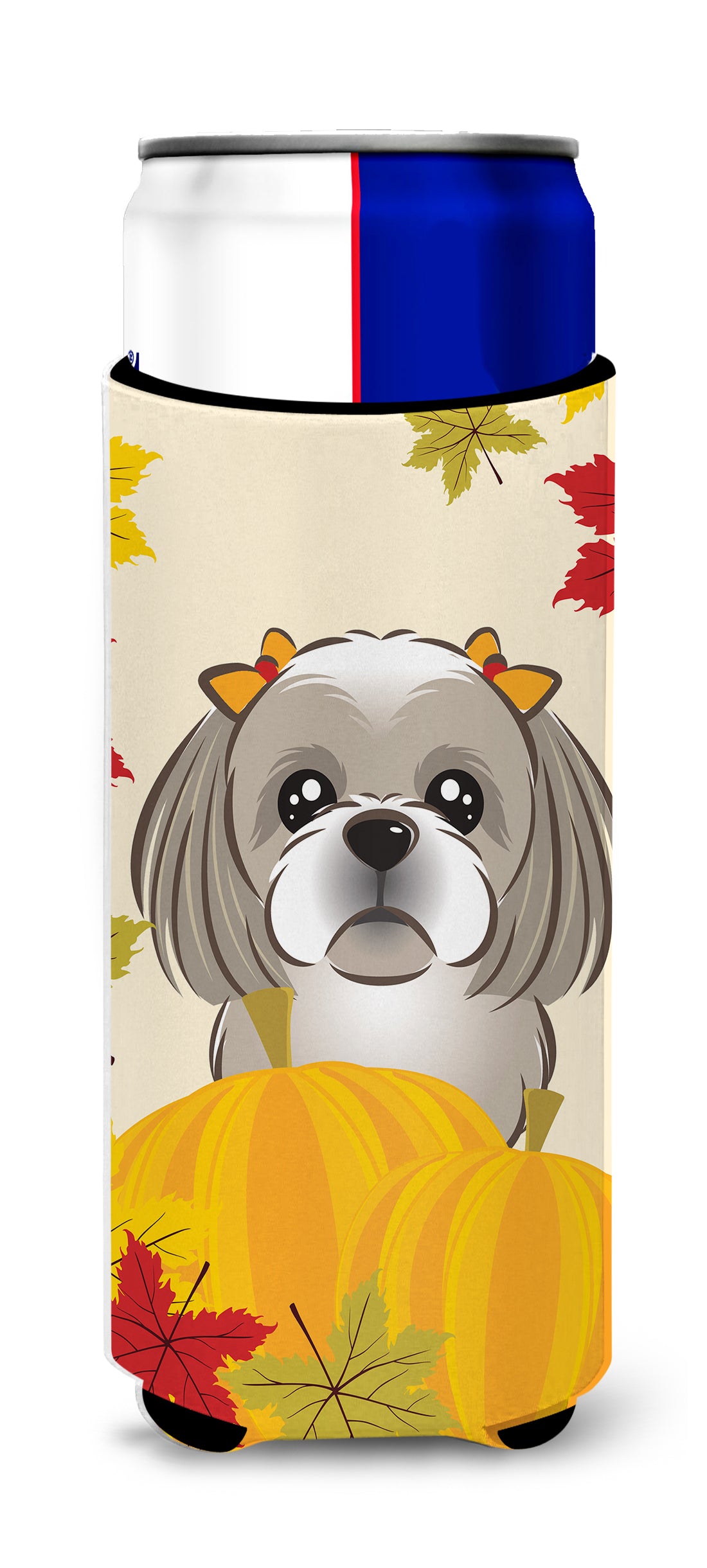 Gray Silver Shih Tzu Thanksgiving  Ultra Beverage Insulator for slim cans BB2056MUK  the-store.com.