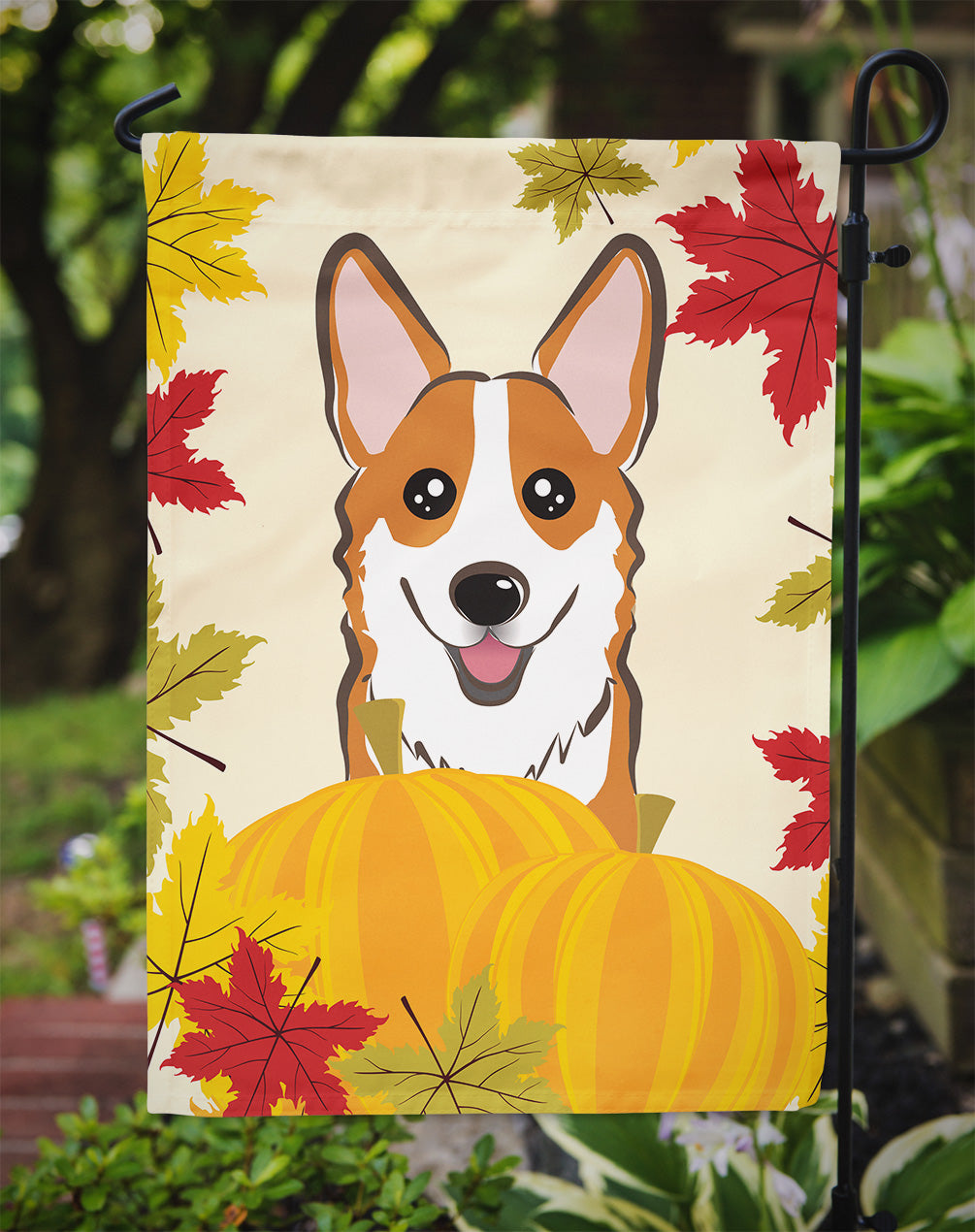 Red Corgi Thanksgiving Flag Garden Size BB2060GF.