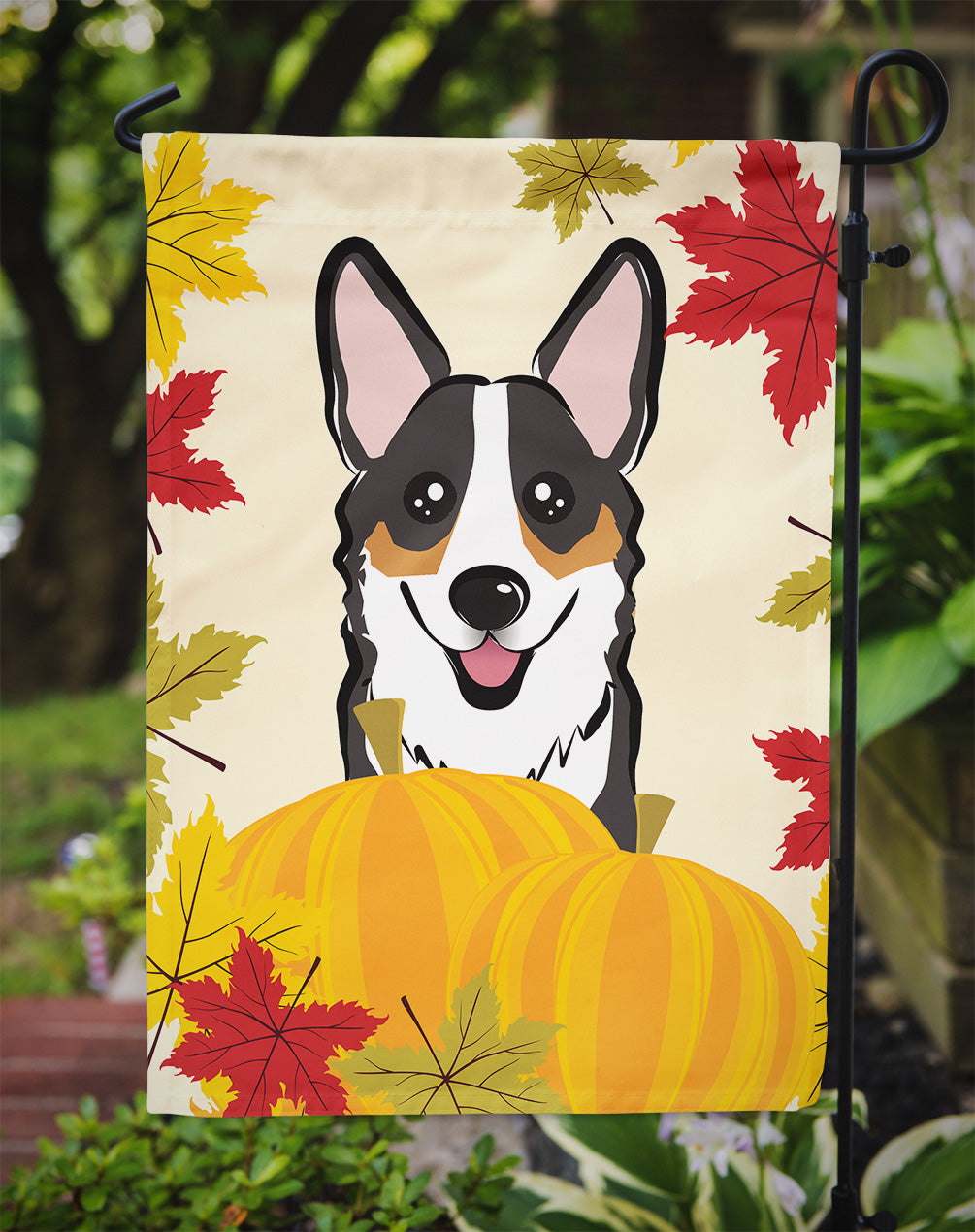 Tricolor Corgi Thanksgiving Flag Garden Size BB2061GF.