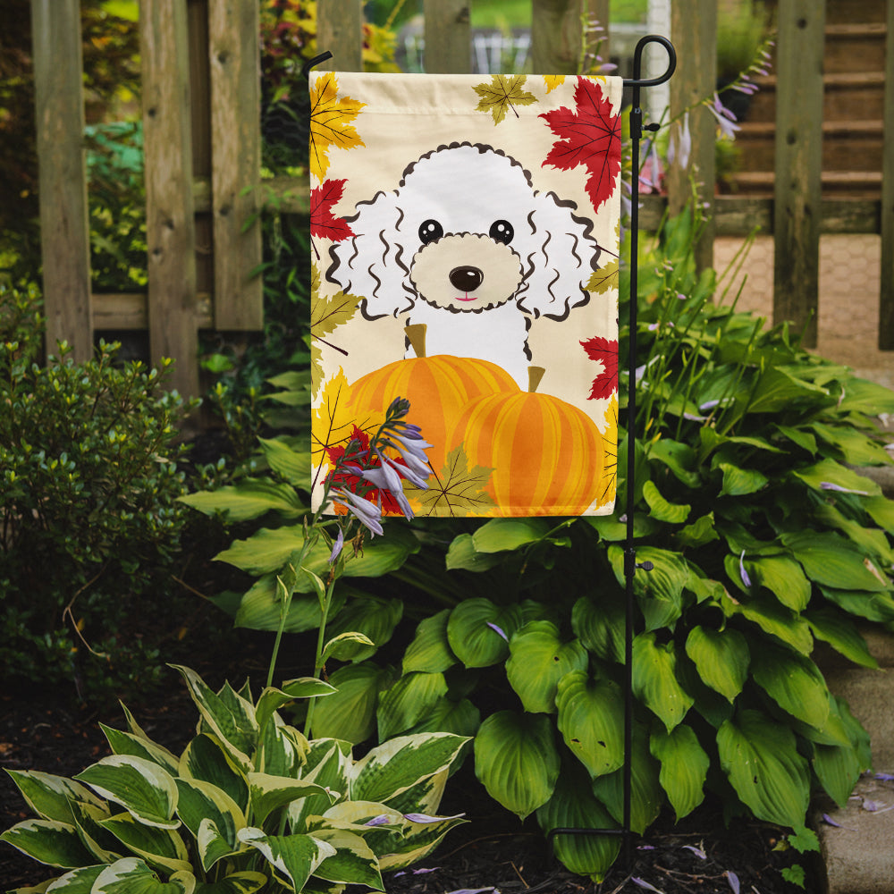 White Poodle Thanksgiving Flag Garden Size BB2063GF.