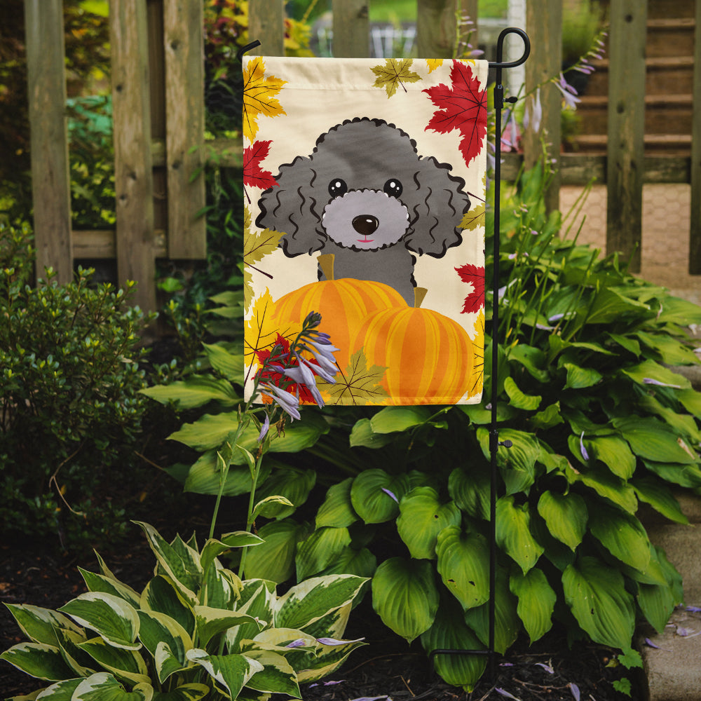 Silver Gray Poodle Thanksgiving Flag Garden Size BB2065GF.