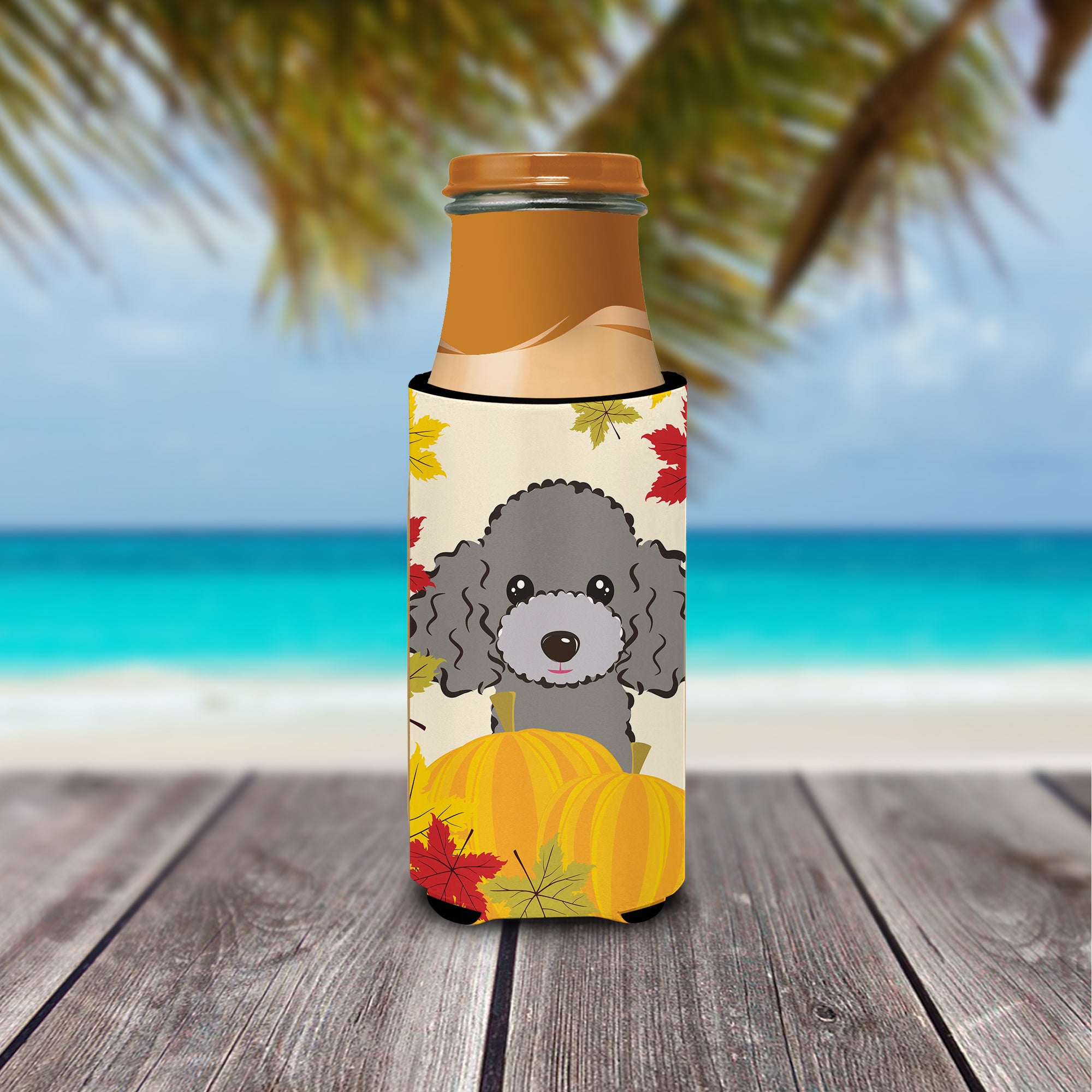 Silver Gray Poodle Thanksgiving  Ultra Beverage Insulator for slim cans BB2065MUK  the-store.com.