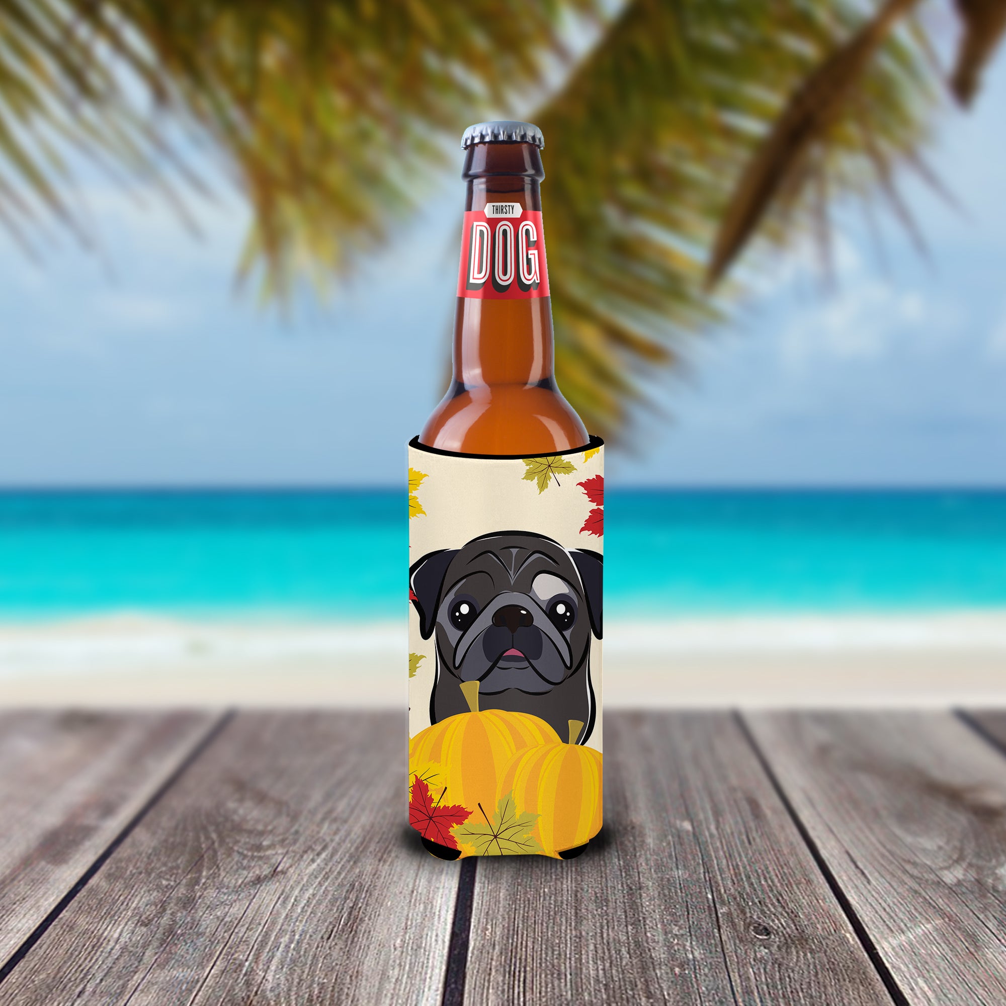 Black Pug Thanksgiving  Ultra Beverage Insulator for slim cans BB2069MUK  the-store.com.