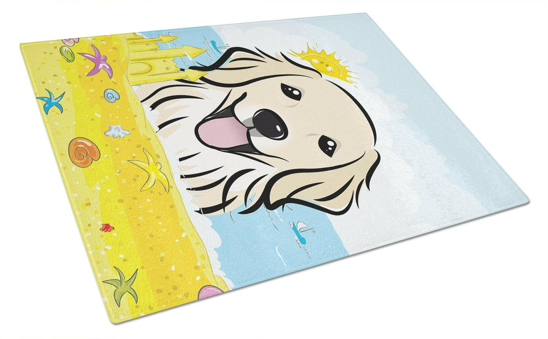 Golden Retriever Summer Beach Glass Cutting Board Large BB2073LCB by Caroline's Treasures