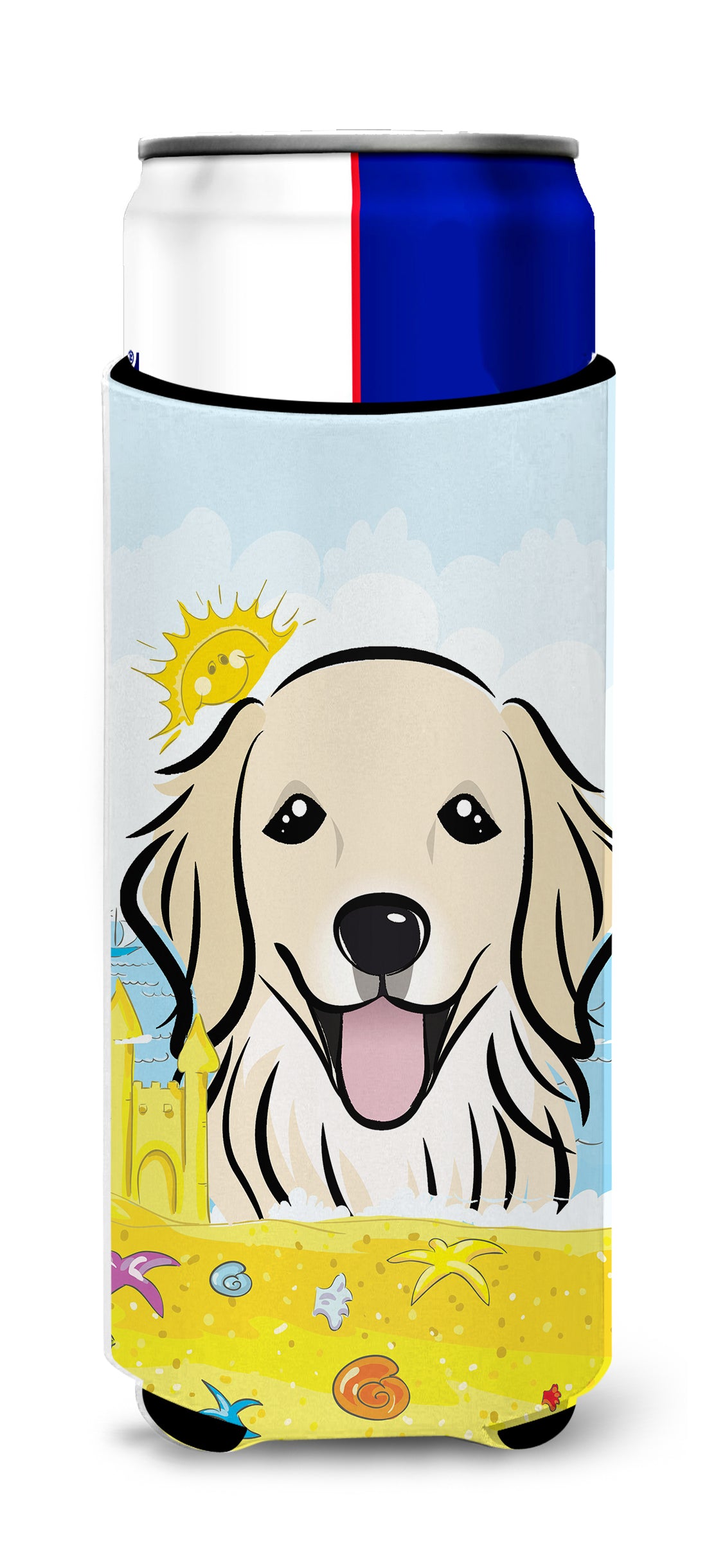 Golden Retriever Summer Beach  Ultra Beverage Insulator for slim cans BB2073MUK  the-store.com.