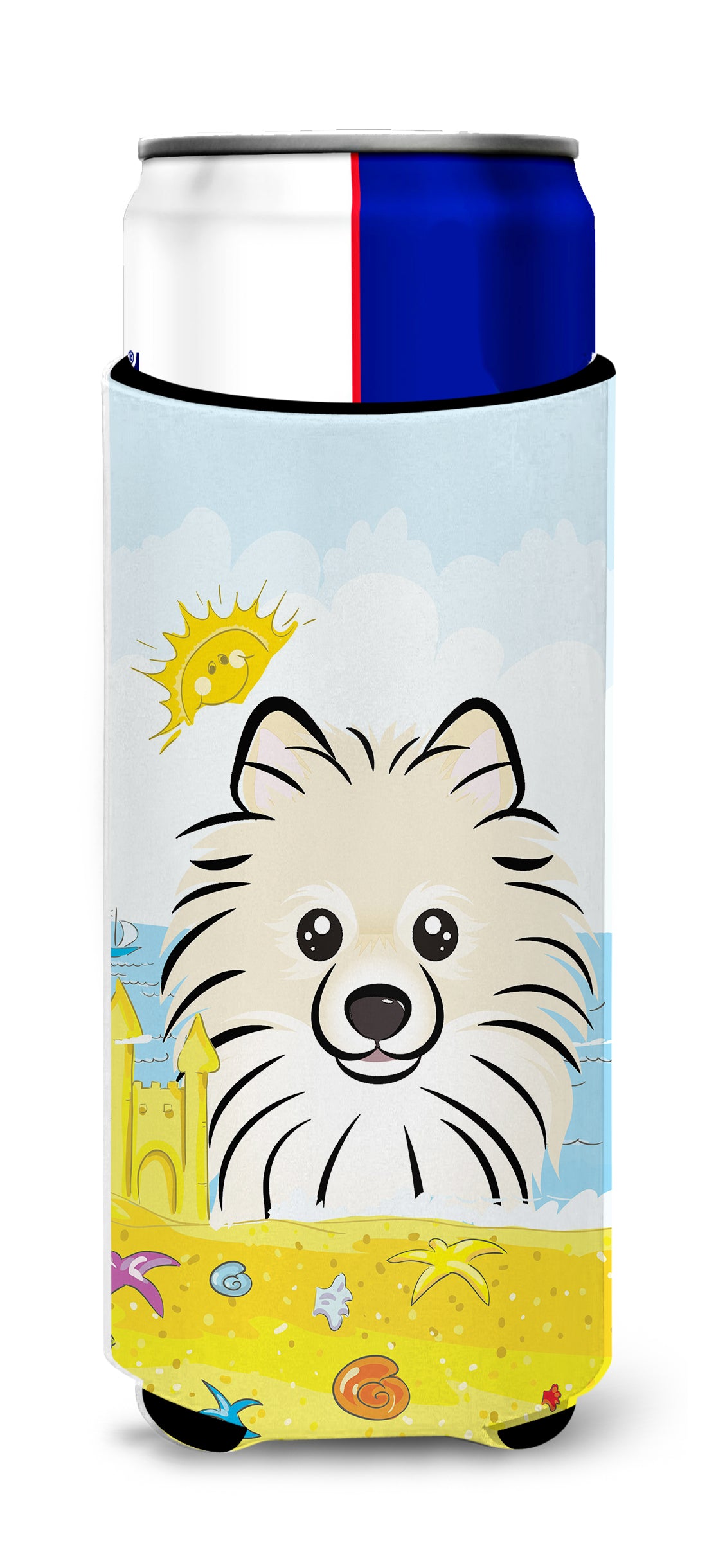 Pomeranian Summer Beach  Ultra Beverage Insulator for slim cans BB2075MUK  the-store.com.