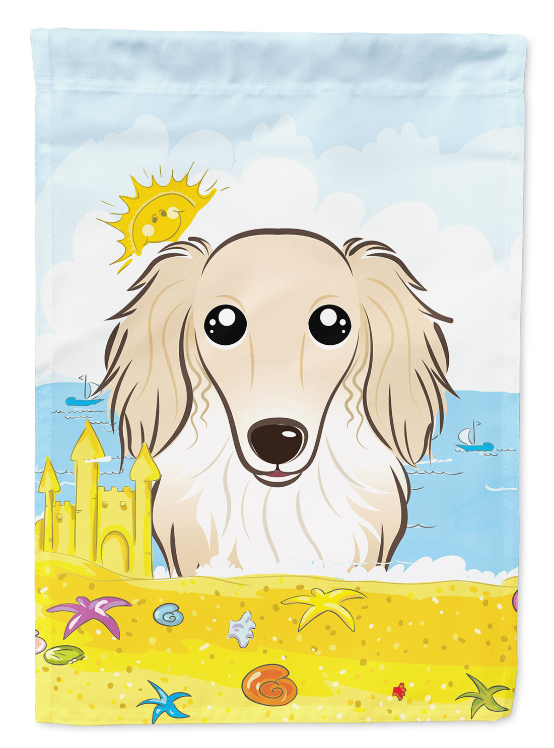 Longhair Creme Dachshund Summer Beach Flag Garden Size BB2080GF.