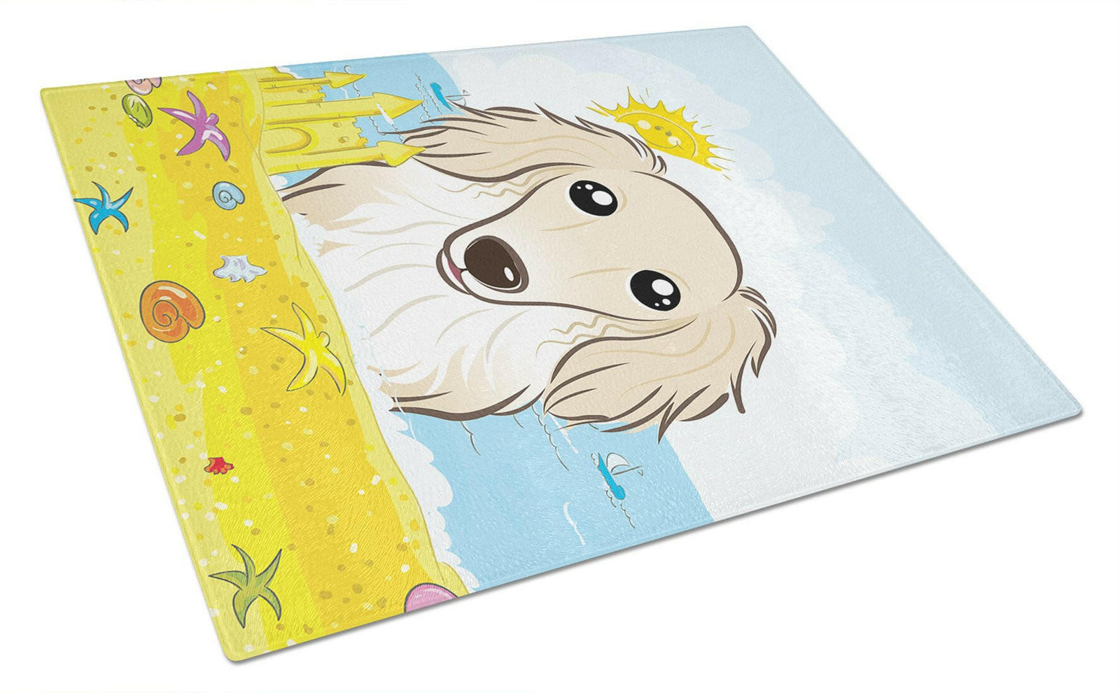 Longhair Creme Dachshund Summer Beach Glass Cutting Board Large BB2080LCB by Caroline's Treasures