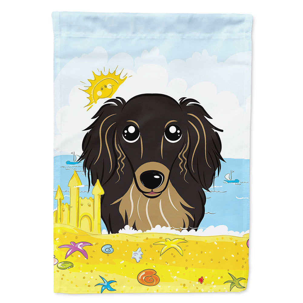 Longhair Black and Tan Dachshund Summer Beach Flag Canvas House Size BB2081CHF  the-store.com.