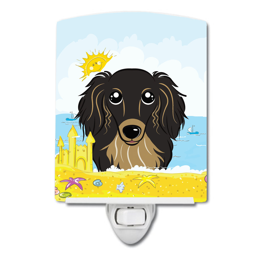 Longhair Black and Tan Dachshund Summer Beach Ceramic Night Light BB2081CNL - the-store.com