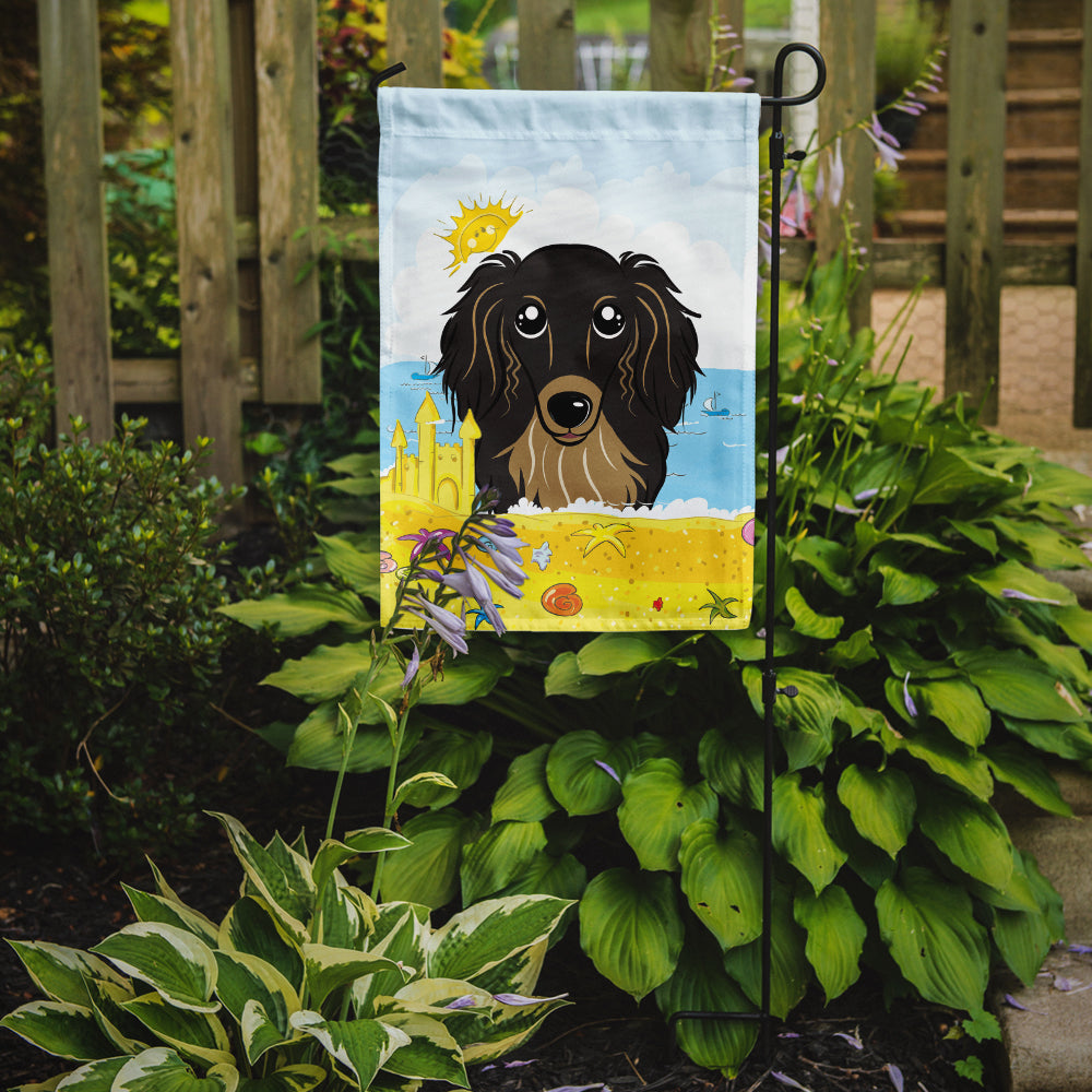 Longhair Black and Tan Dachshund Summer Beach Flag Garden Size BB2081GF.