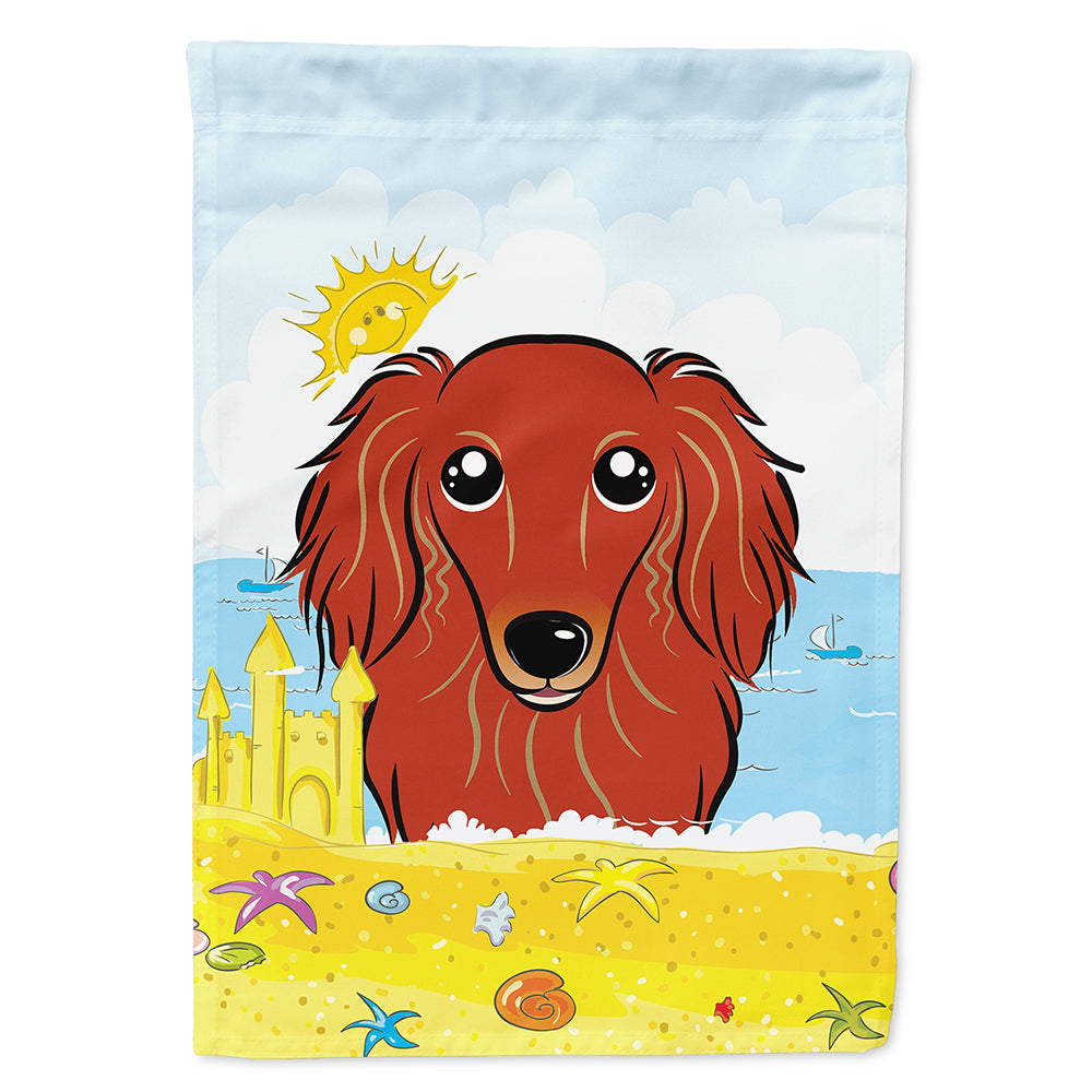 Longhair Red Dachshund Summer Beach Flag Canvas House Size BB2082CHF  the-store.com.