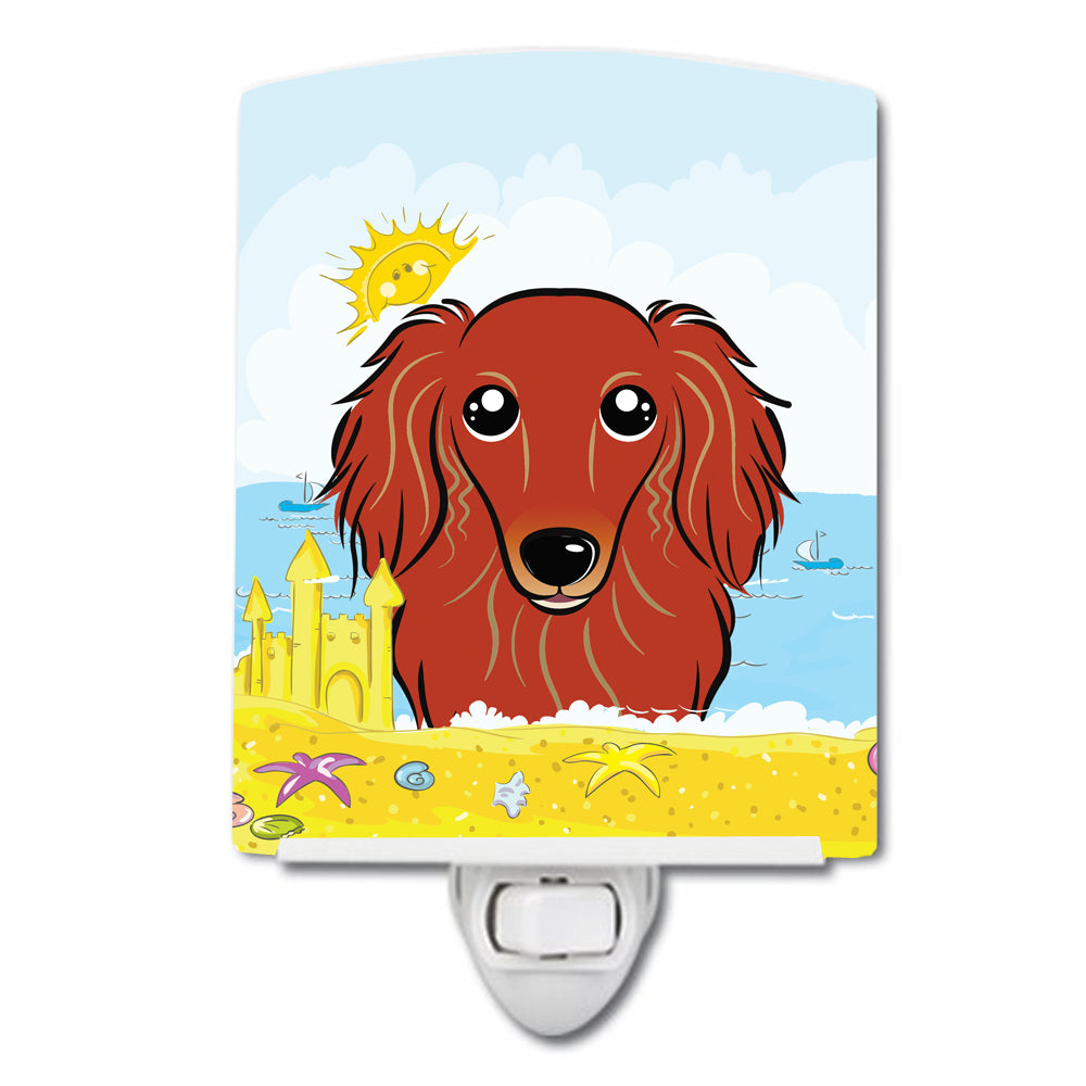 Longhair Red Dachshund Summer Beach Ceramic Night Light BB2082CNL - the-store.com