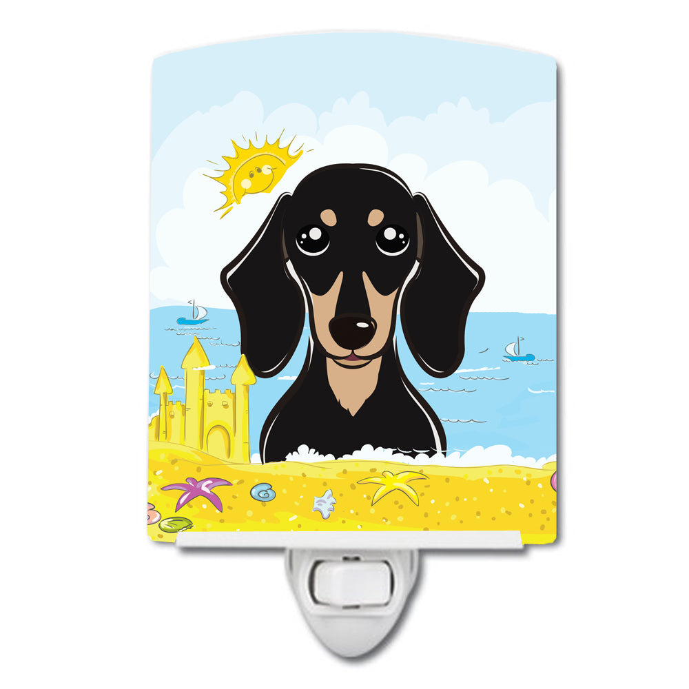 Smooth Black and Tan Dachshund Summer Beach Ceramic Night Light BB2083CNL - the-store.com