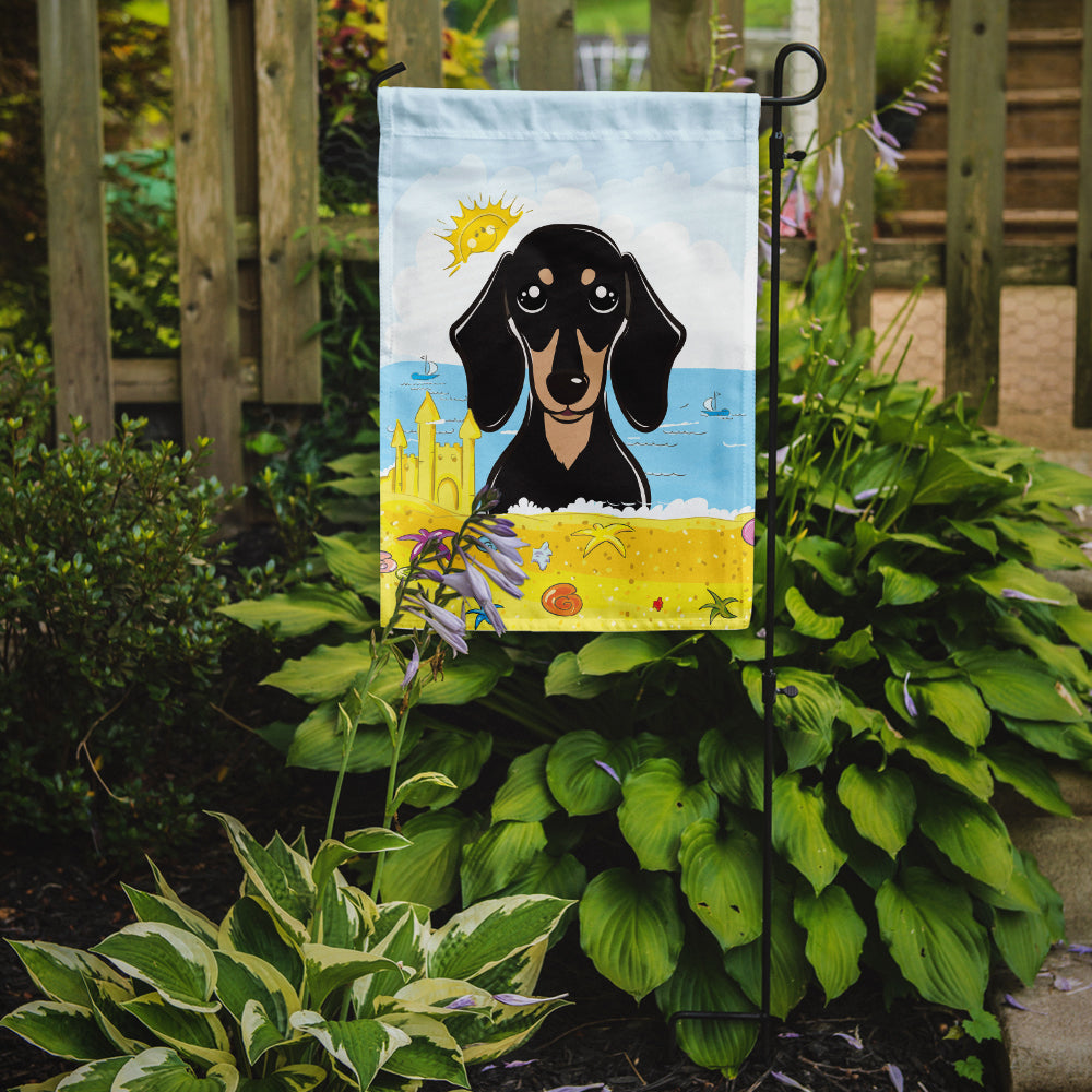 Smooth Black and Tan Dachshund Summer Beach Flag Garden Size BB2083GF.