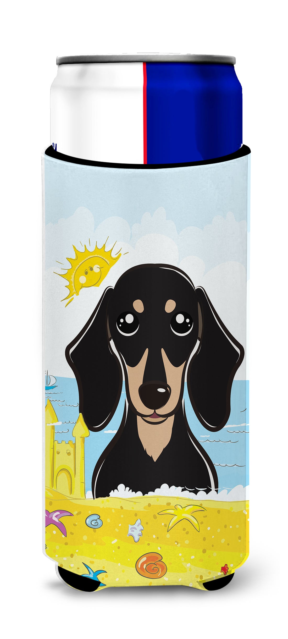 Smooth Black and Tan Dachshund Summer Beach  Ultra Beverage Insulator for slim cans BB2083MUK  the-store.com.