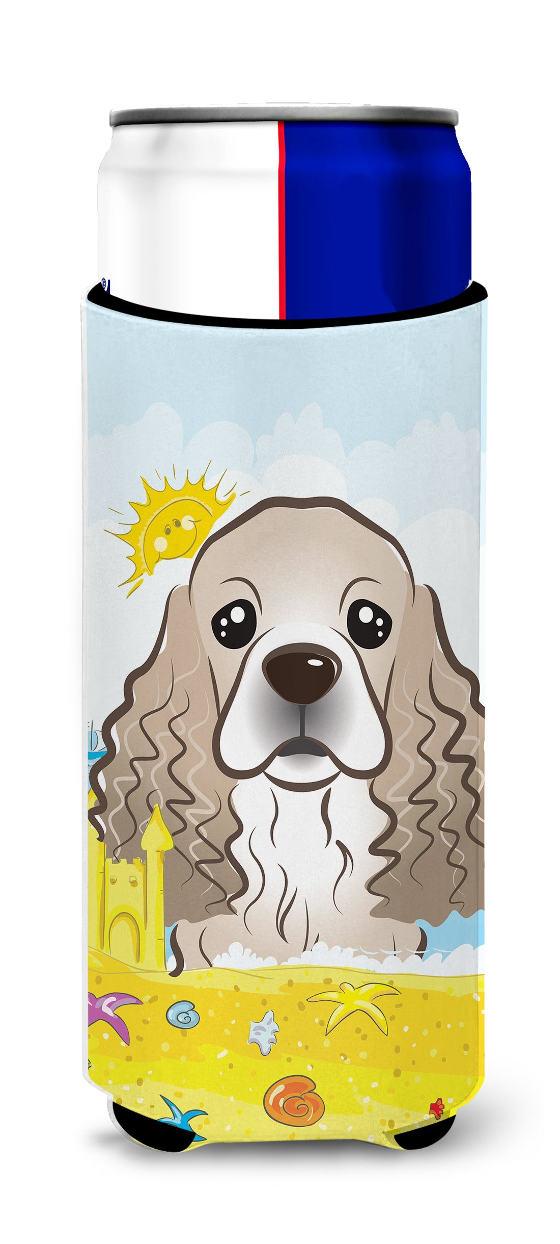 Cocker Spaniel Summer Beach  Ultra Beverage Insulator for slim cans BB2084MUK  the-store.com.