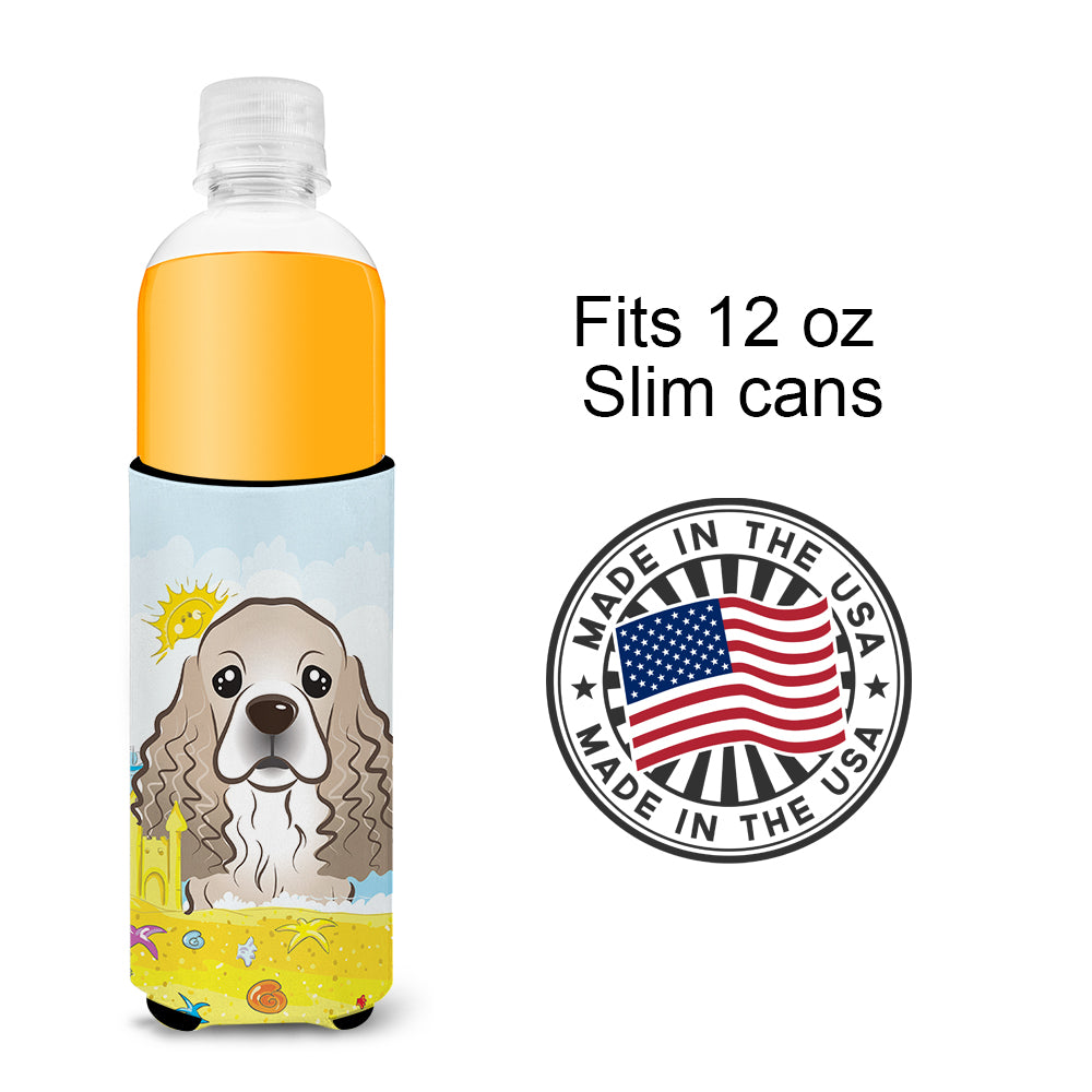 Cocker Spaniel Summer Beach  Ultra Beverage Insulator for slim cans BB2084MUK  the-store.com.