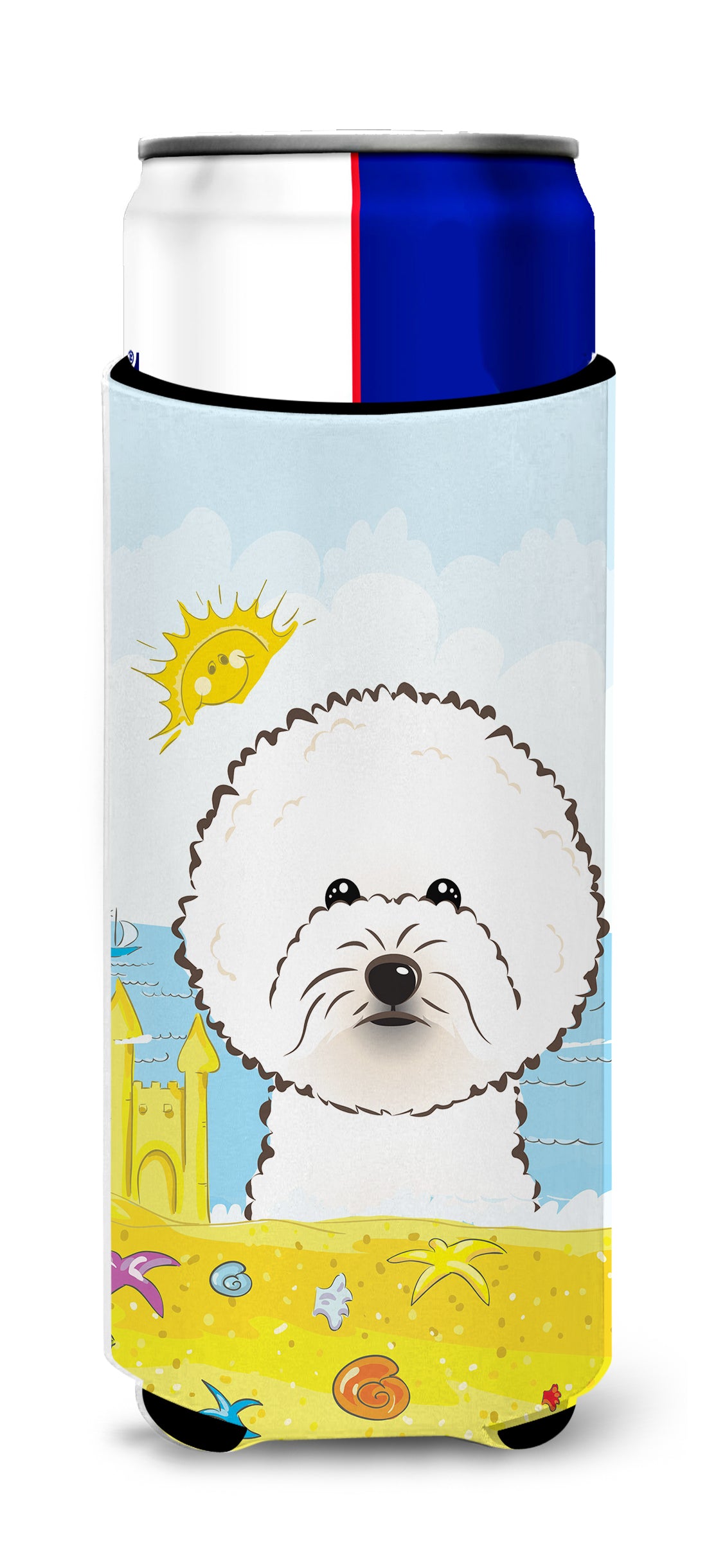 Bichon Frise Summer Beach  Ultra Beverage Insulator for slim cans BB2085MUK  the-store.com.