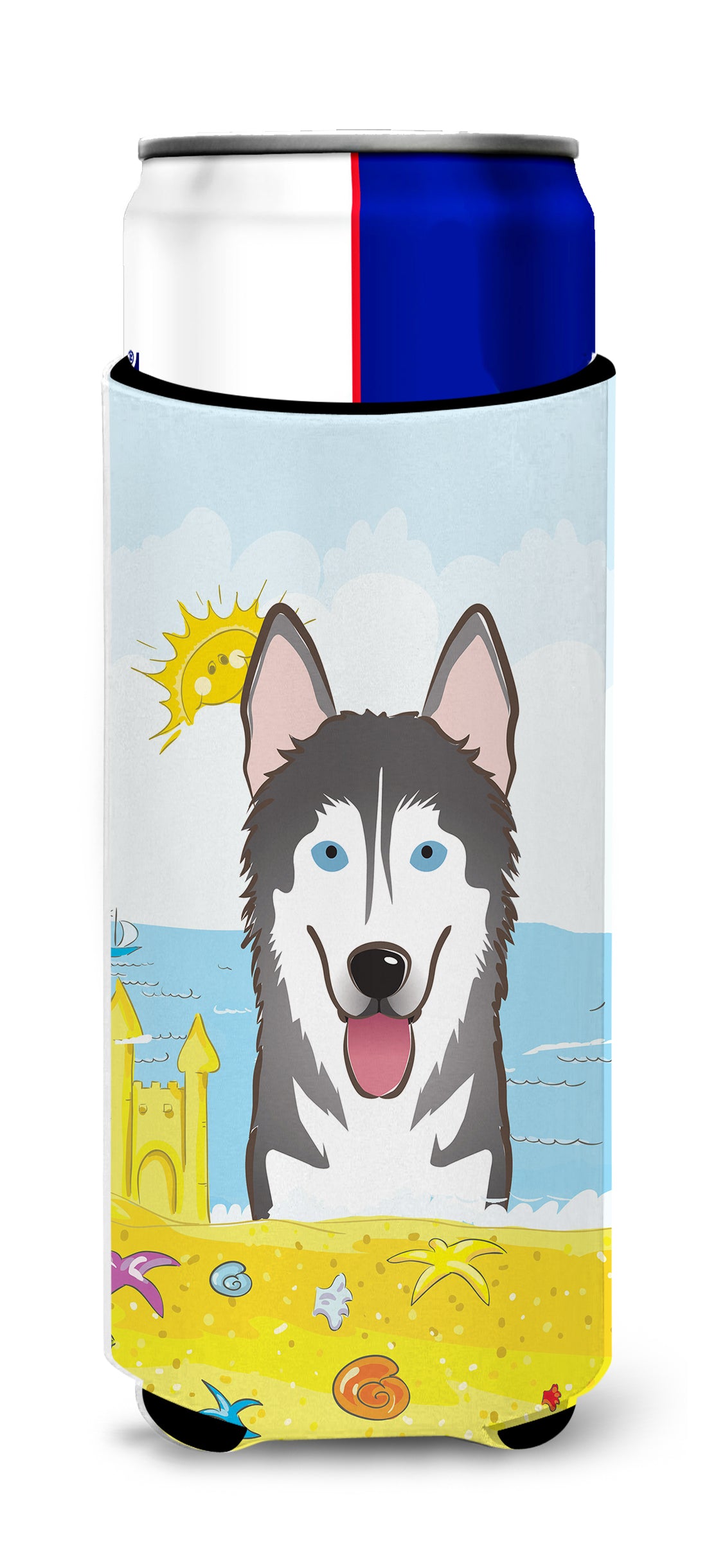 Alaskan Malamute Summer Beach  Ultra Beverage Insulator for slim cans BB2086MUK  the-store.com.