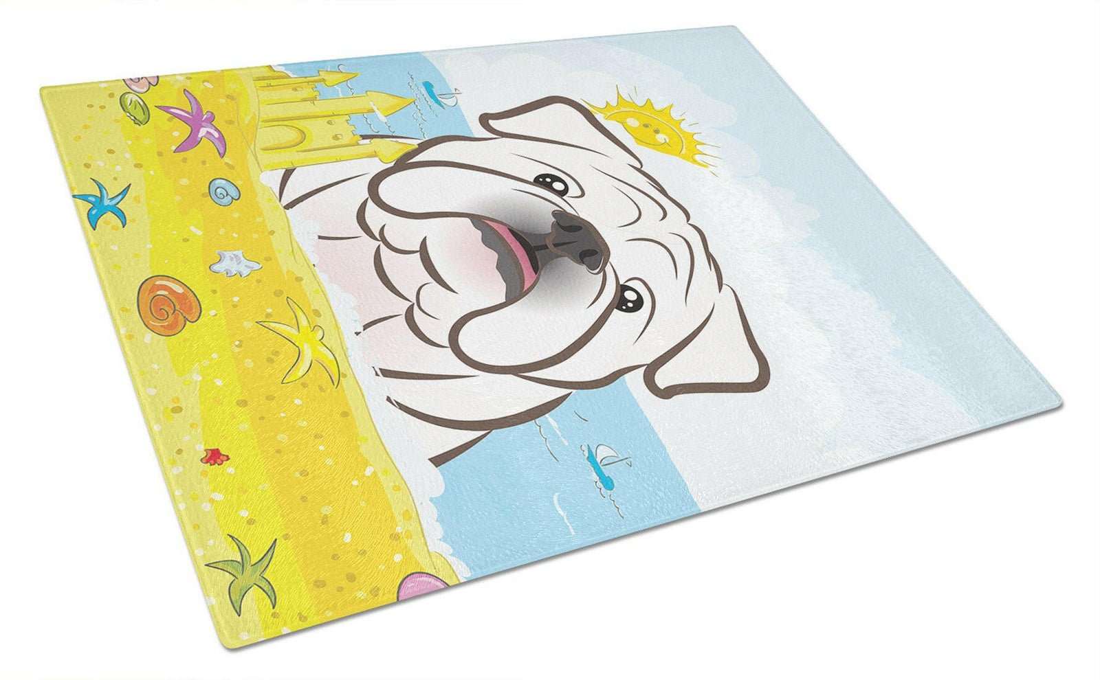 White English Bulldog  Summer Beach Glass Cutting Board Large BB2088LCB by Caroline's Treasures