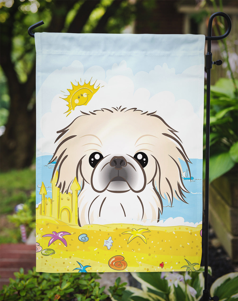 Pekingese Summer Beach Flag Garden Size BB2089GF.