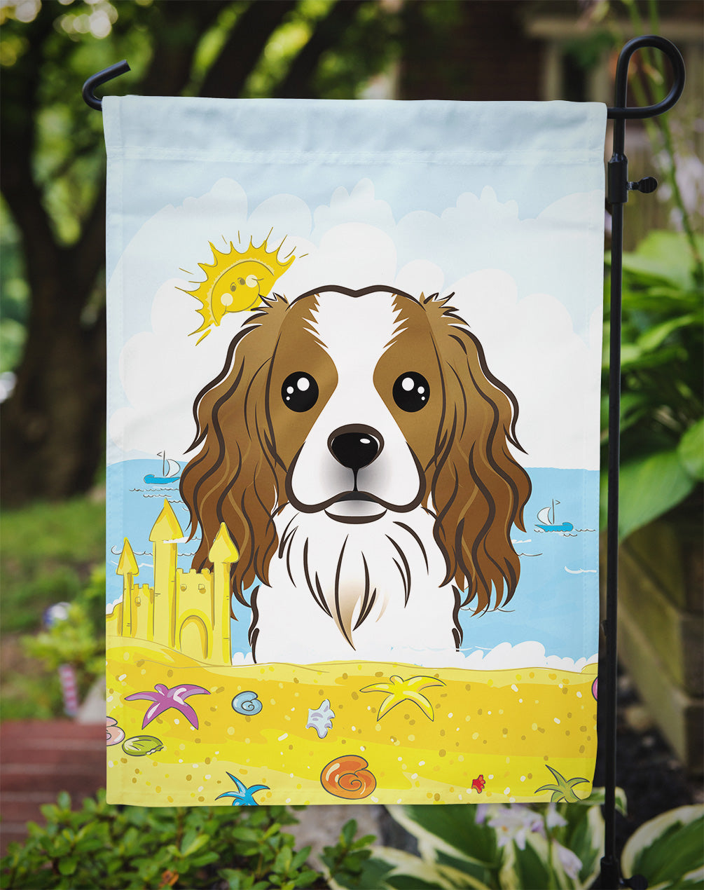 Cavalier Spaniel Summer Beach Flag Garden Size BB2092GF.