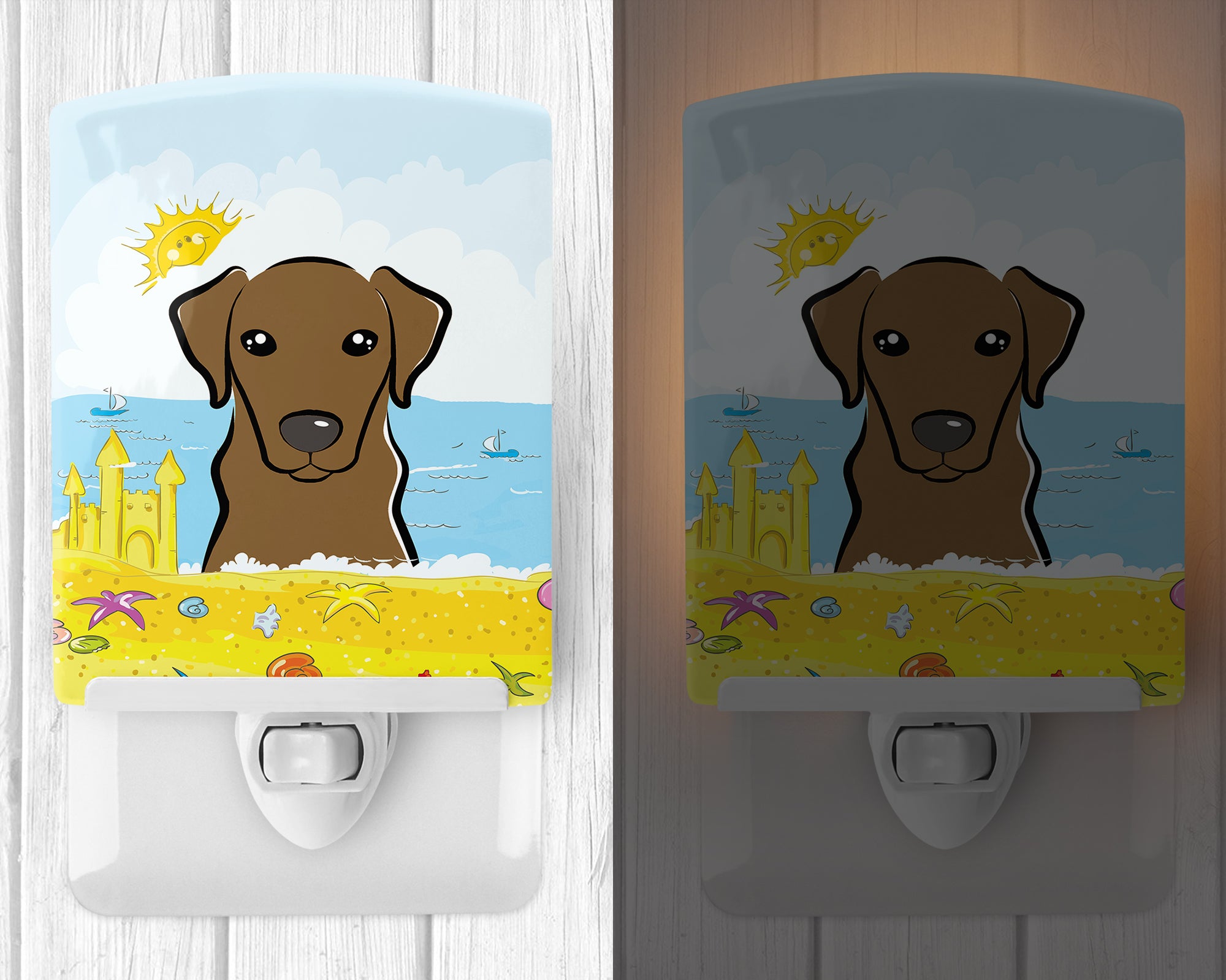 Chocolate Labrador Summer Beach Ceramic Night Light BB2102CNL - the-store.com