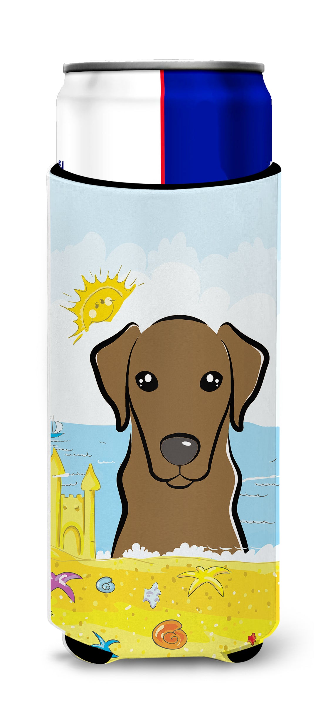 Chocolate Labrador Summer Beach  Ultra Beverage Insulator for slim cans BB2102MUK  the-store.com.