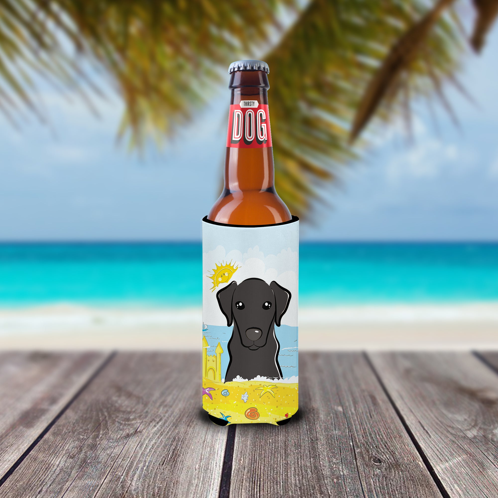 Black Labrador Summer Beach  Ultra Beverage Insulator for slim cans BB2103MUK  the-store.com.