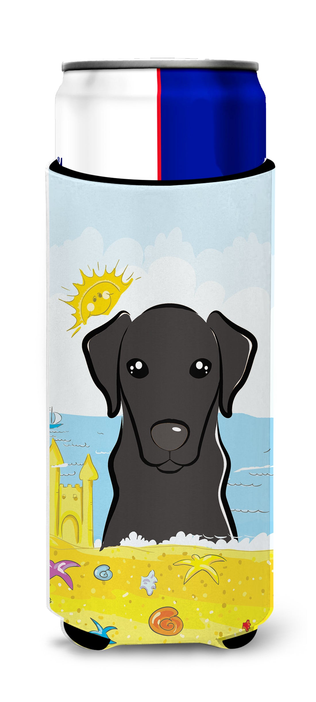 Black Labrador Summer Beach  Ultra Beverage Insulator for slim cans BB2103MUK  the-store.com.