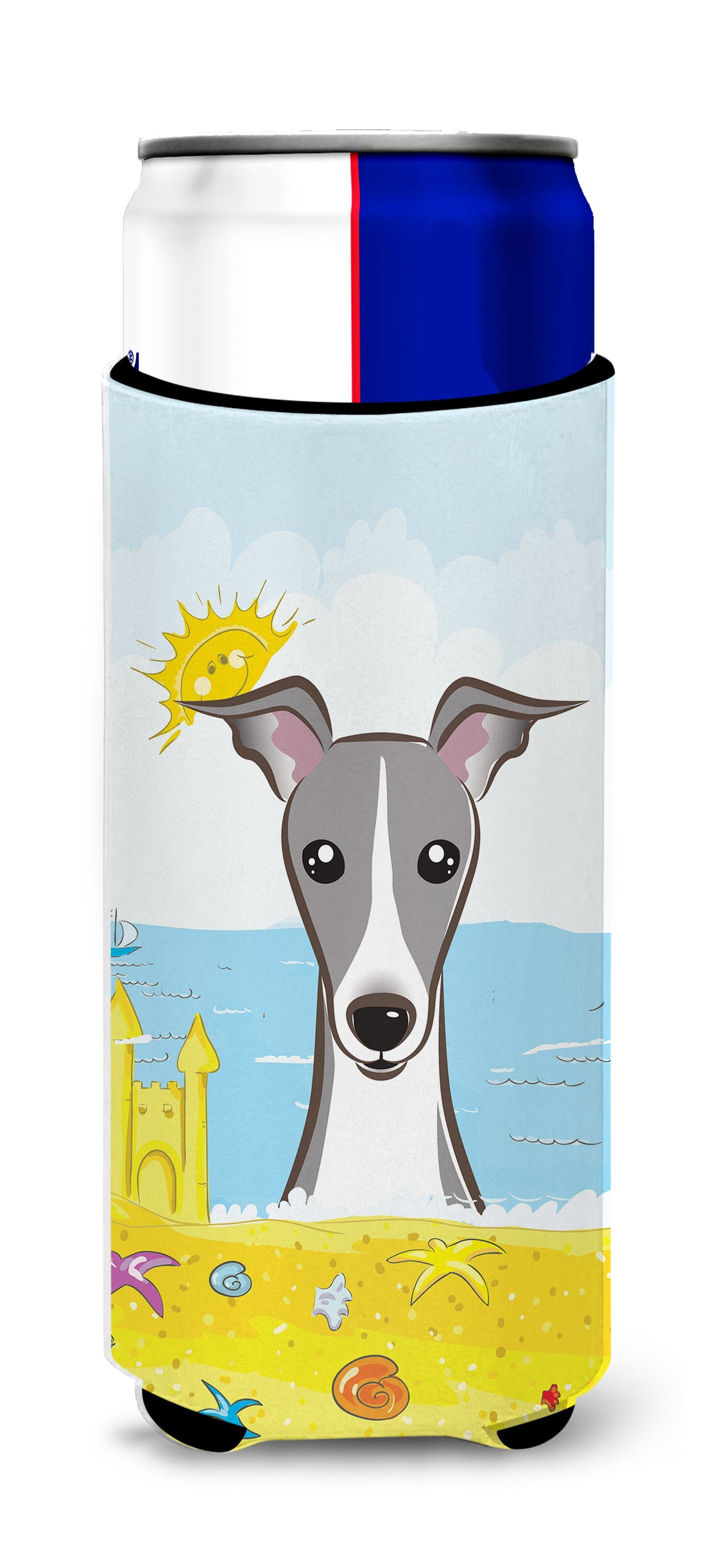 Italian Greyhound Summer Beach  Ultra Beverage Insulator for slim cans BB2104MUK  the-store.com.