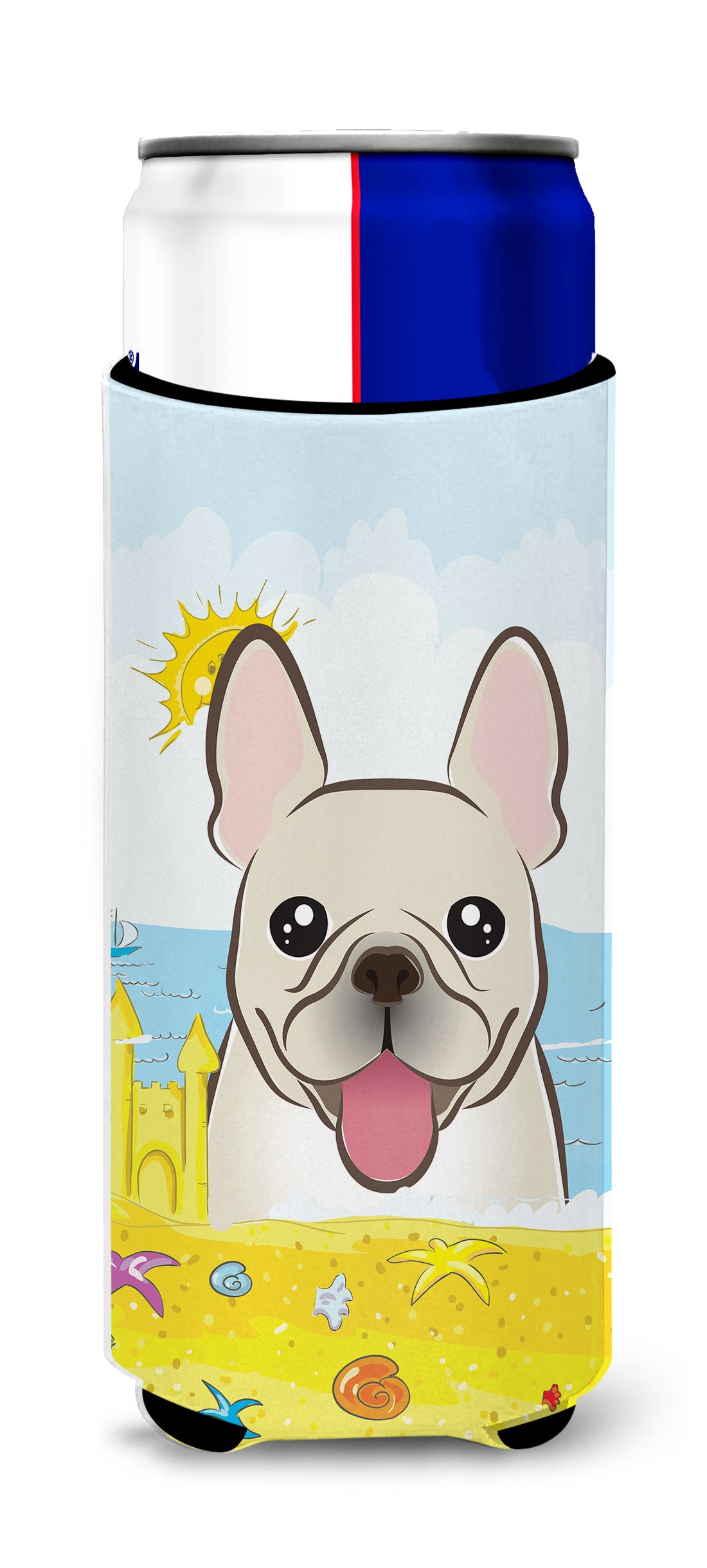 French Bulldog Summer Beach  Ultra Beverage Insulator for slim cans BB2106MUK  the-store.com.