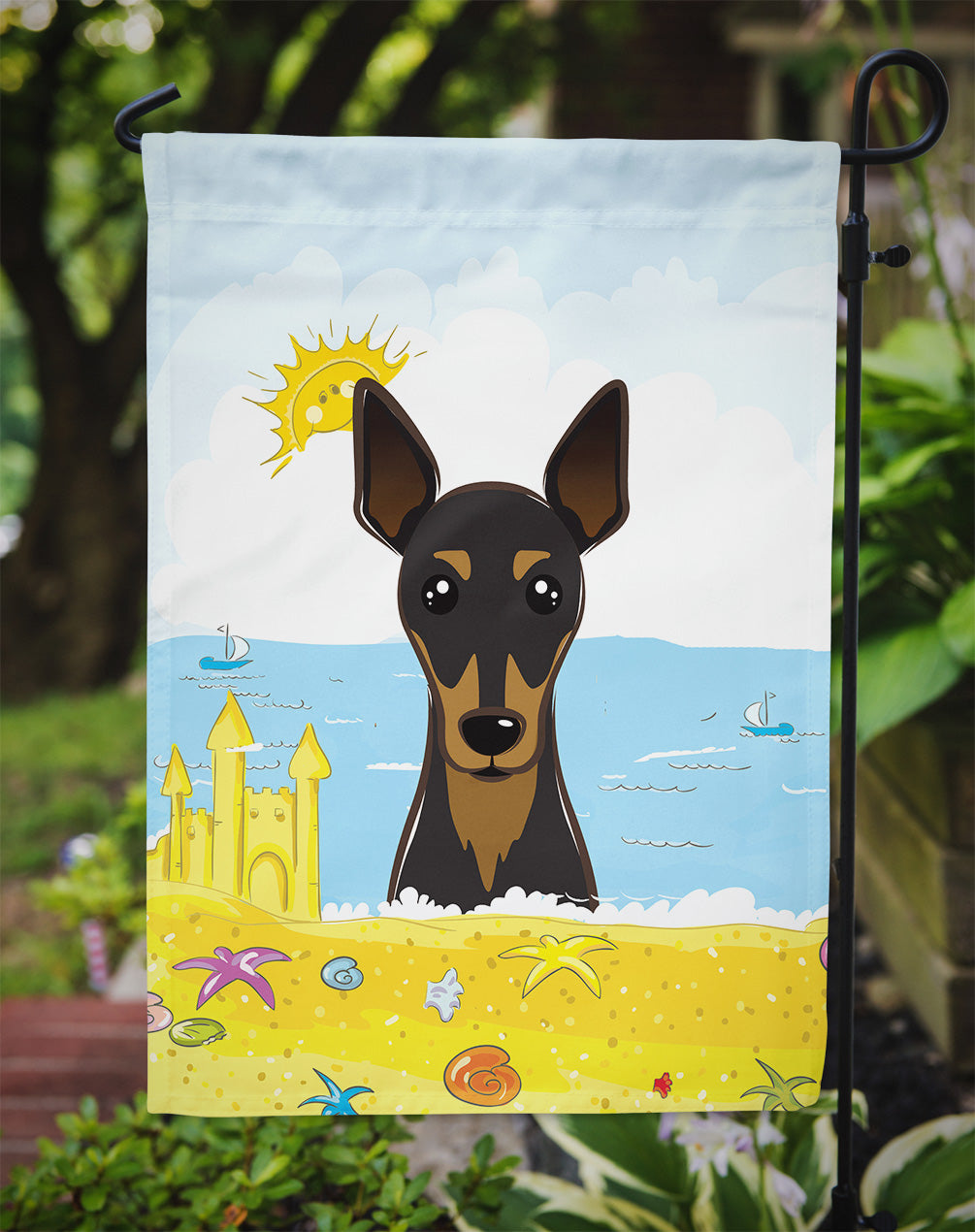 Min Pin Summer Beach Flag Garden Size BB2108GF.