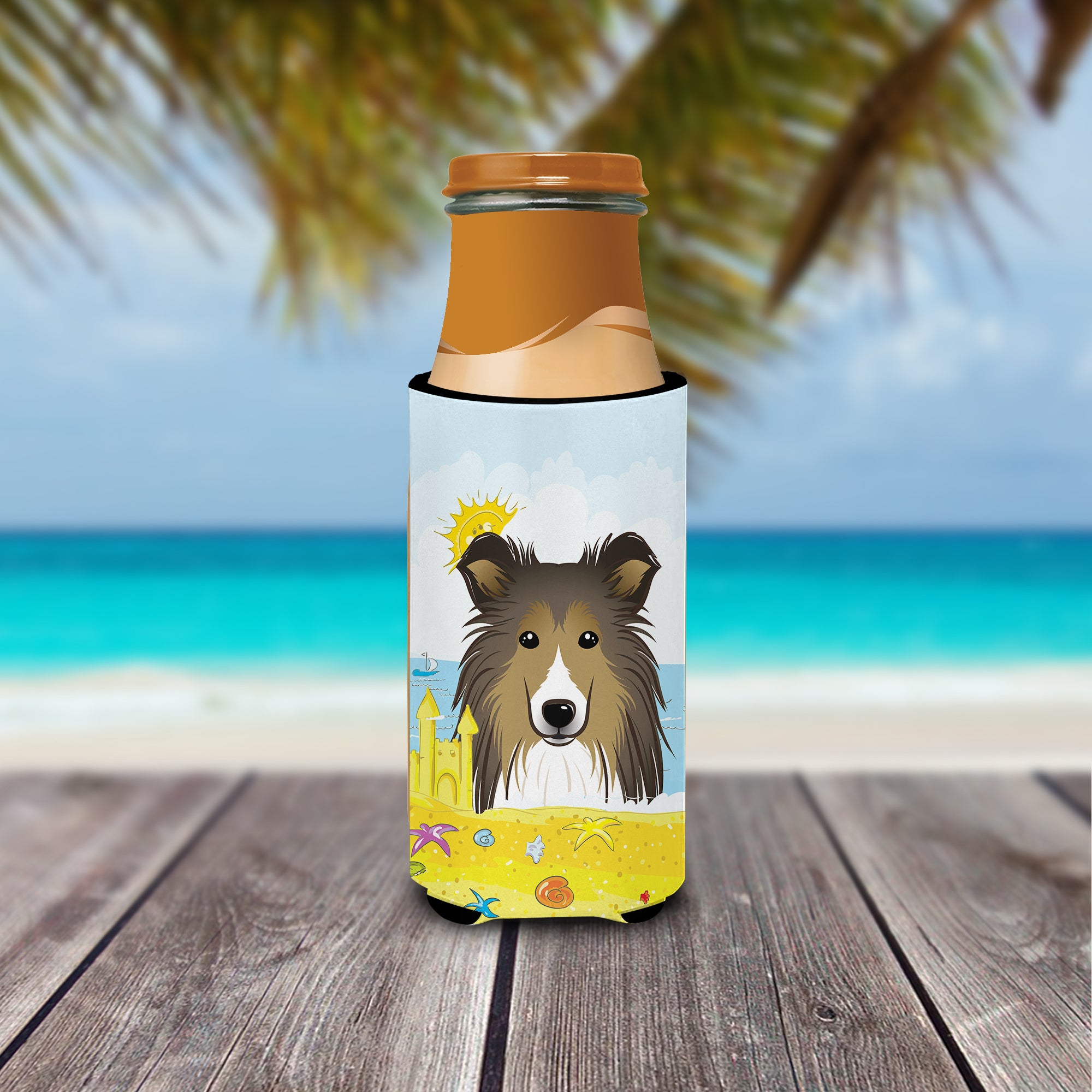 Sheltie Summer Beach  Ultra Beverage Insulator for slim cans BB2110MUK  the-store.com.